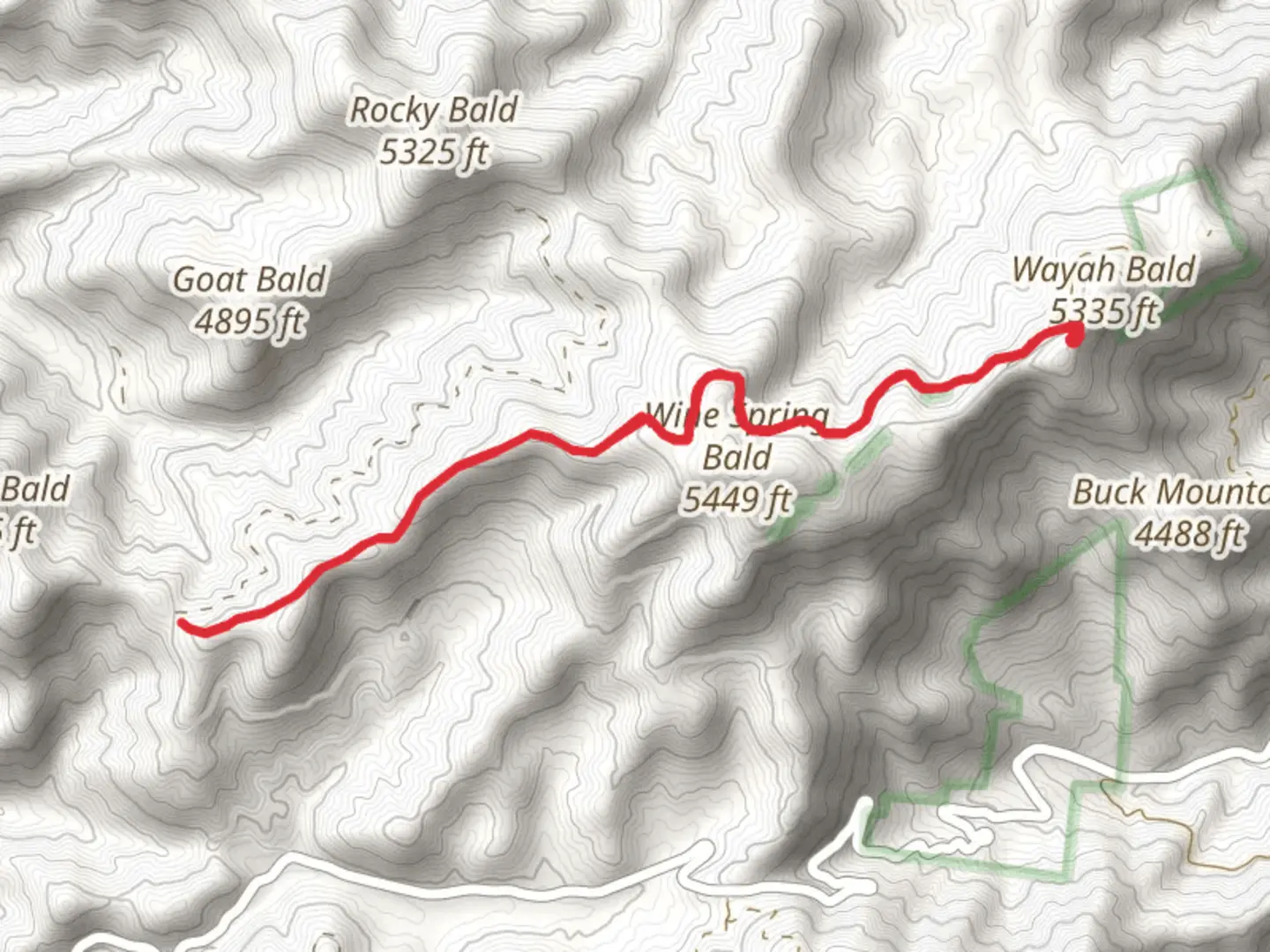 An image depicting the trail Wayah Bald - Bartram Trail and its surrounding area.