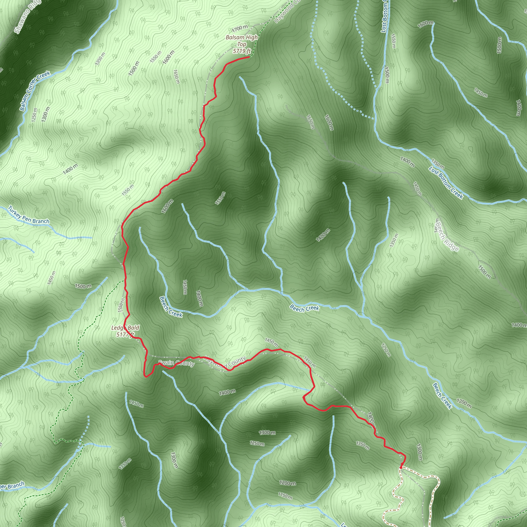 Balsam High Top Mountain Trail mobile static map