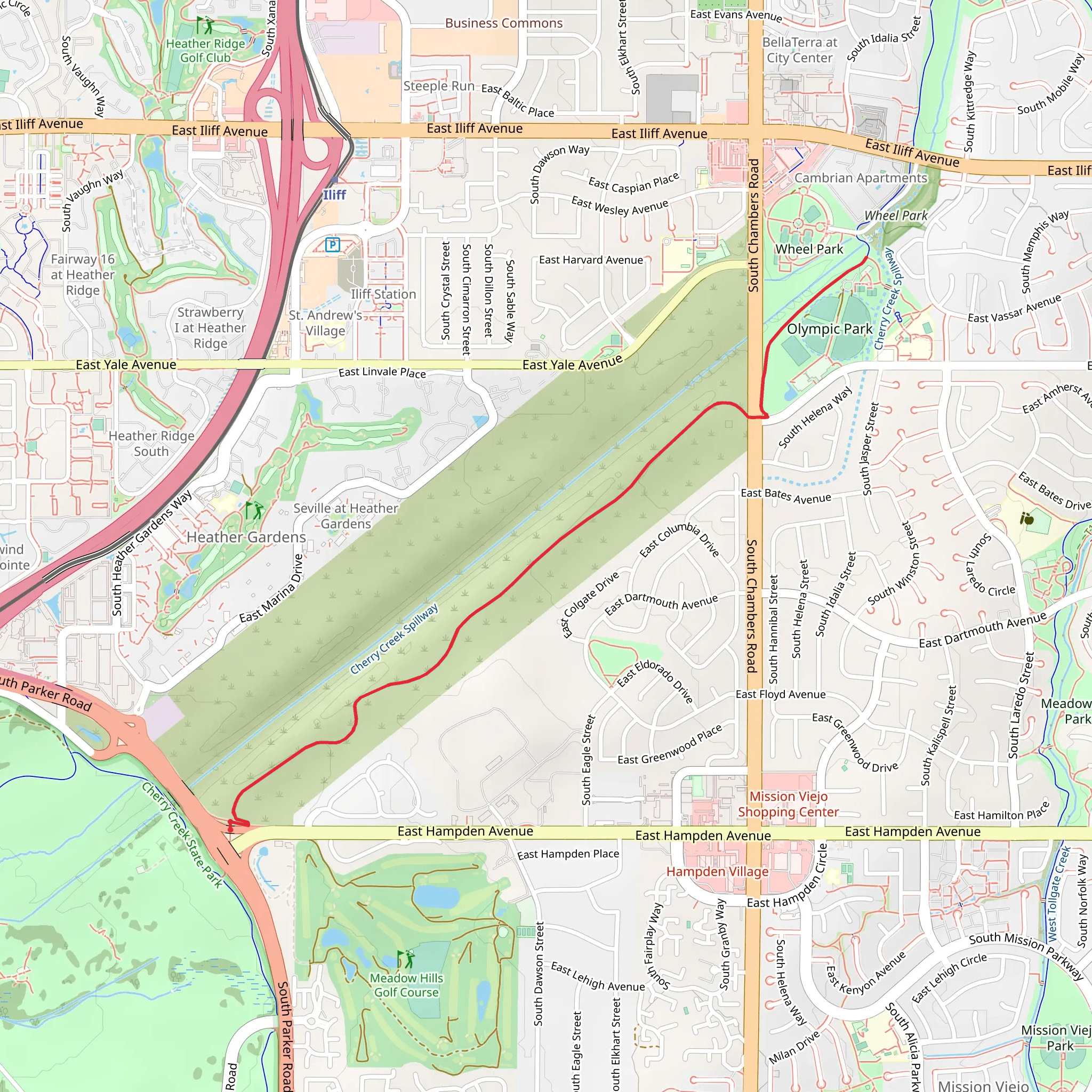 Cherry Creek Spillway Trail mobile static map