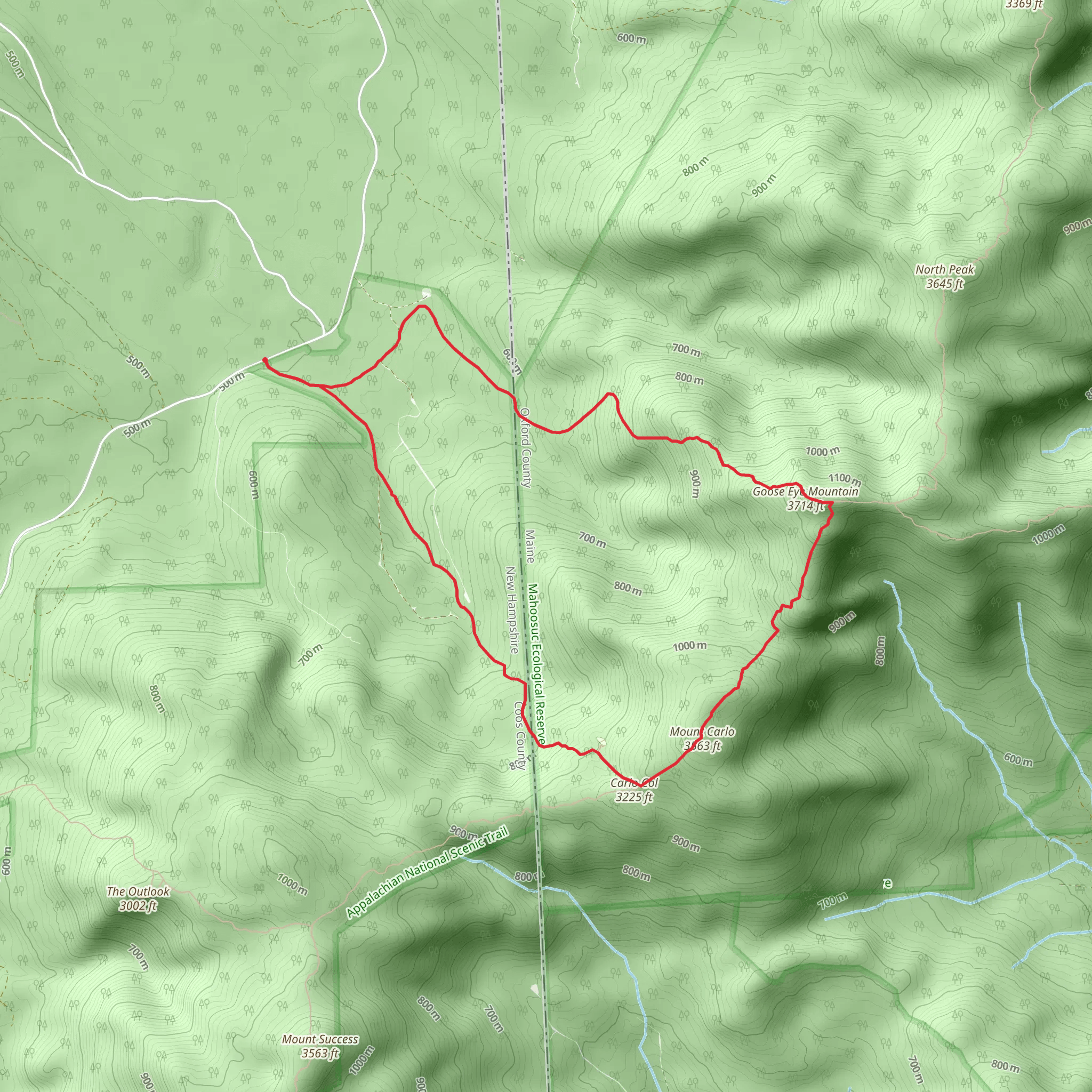 Goose Eye Mountain and Mount Carlo Loop Trail mobile static map