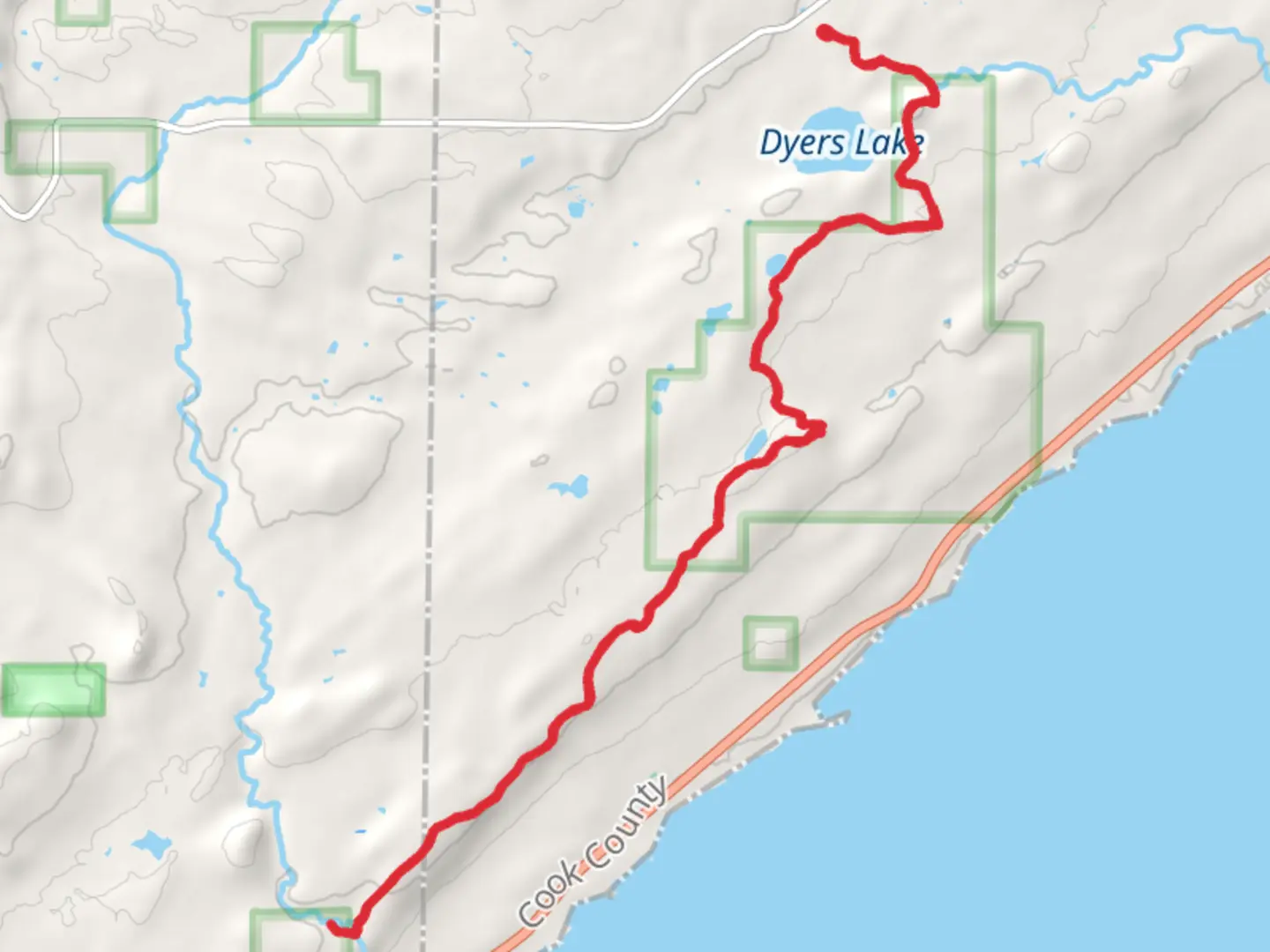 An image depicting the trail Caribou River via Superior Hiking Trail and its surrounding area.