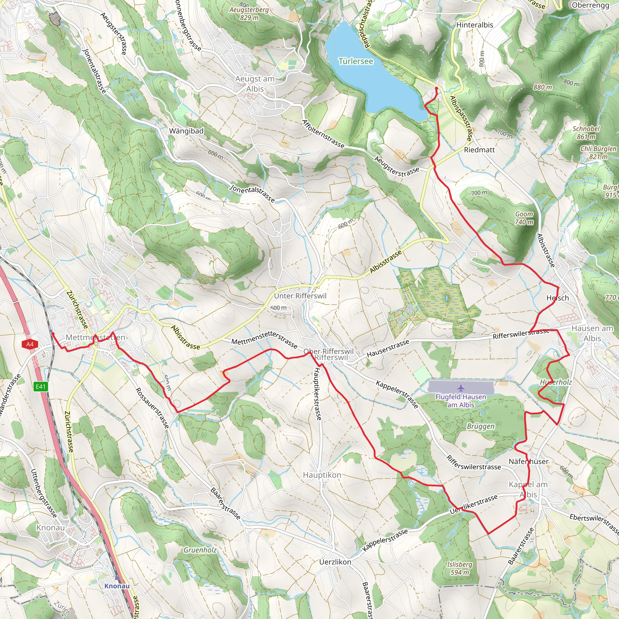 Mettmenstetten to Turlersee Lake Trail mobile static map