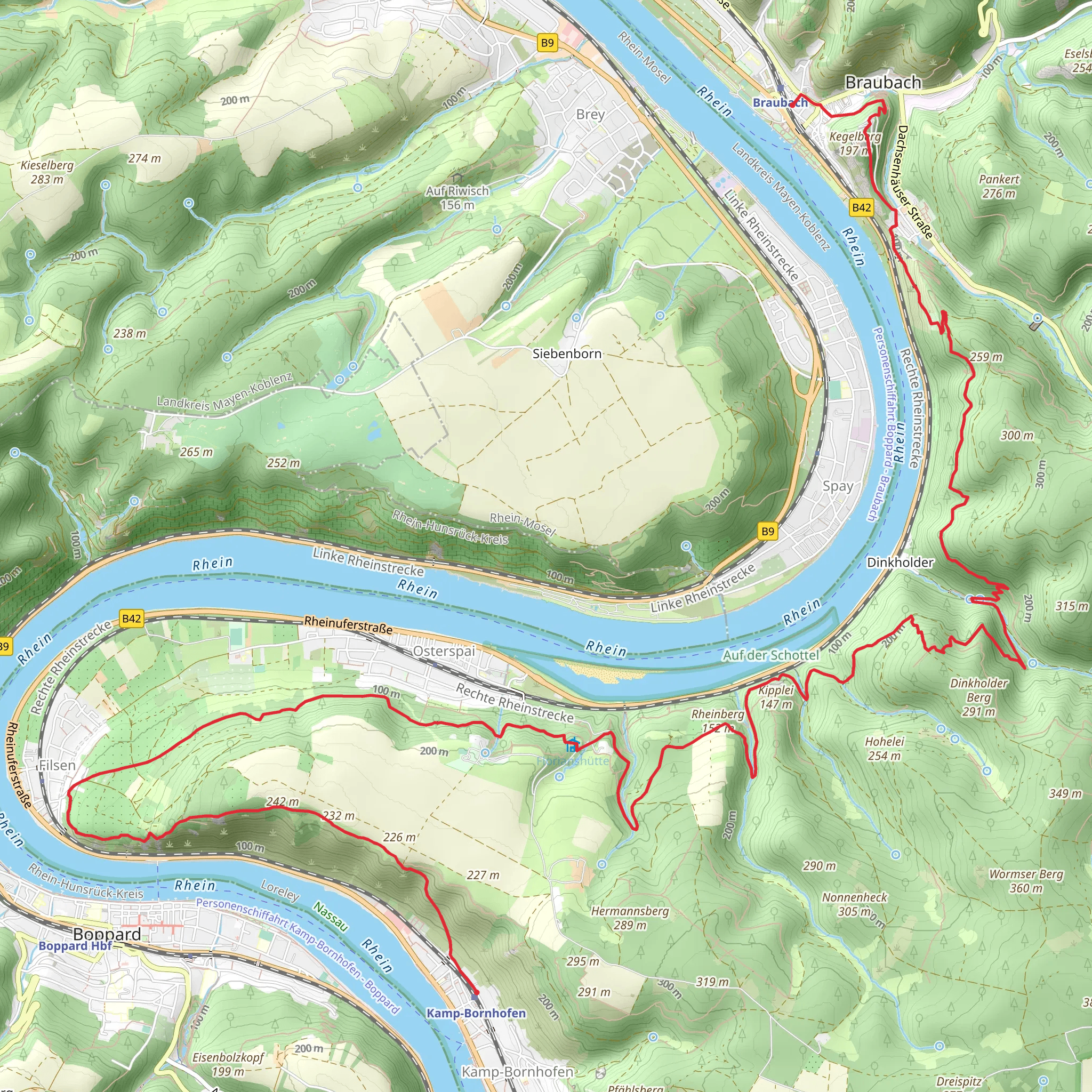 Braubach to Kampbornhofen Walk mobile static map