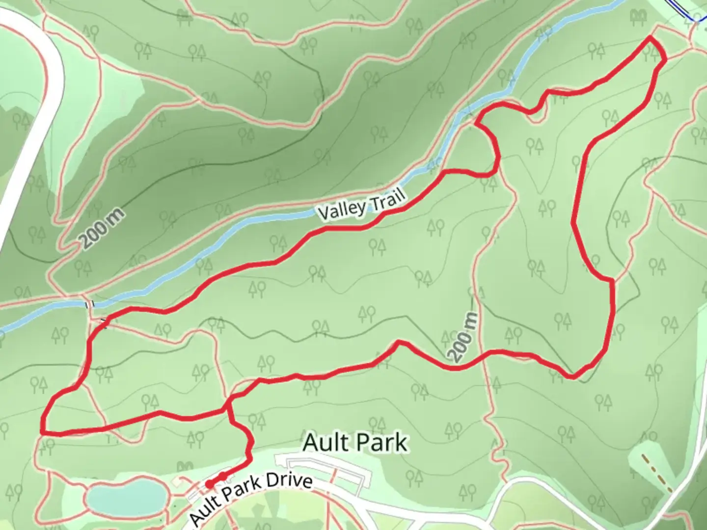 An image depicting the trail Ault Park Loop and its surrounding area.