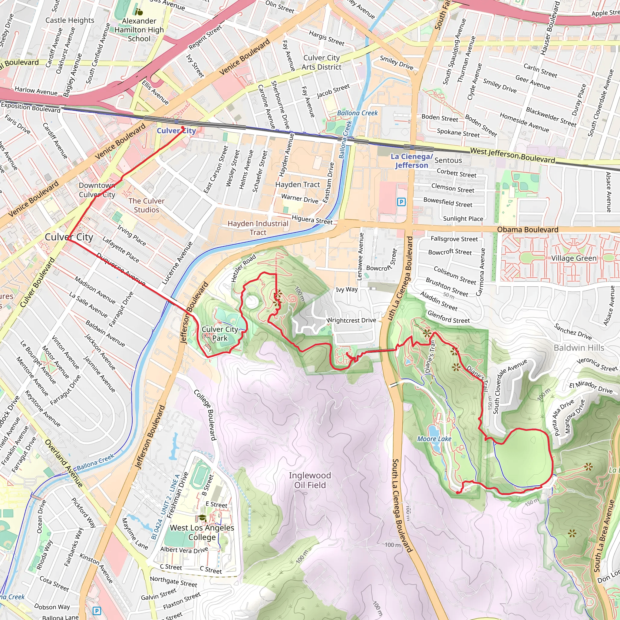Baldwin Hills via Park to Playa Trail mobile static map