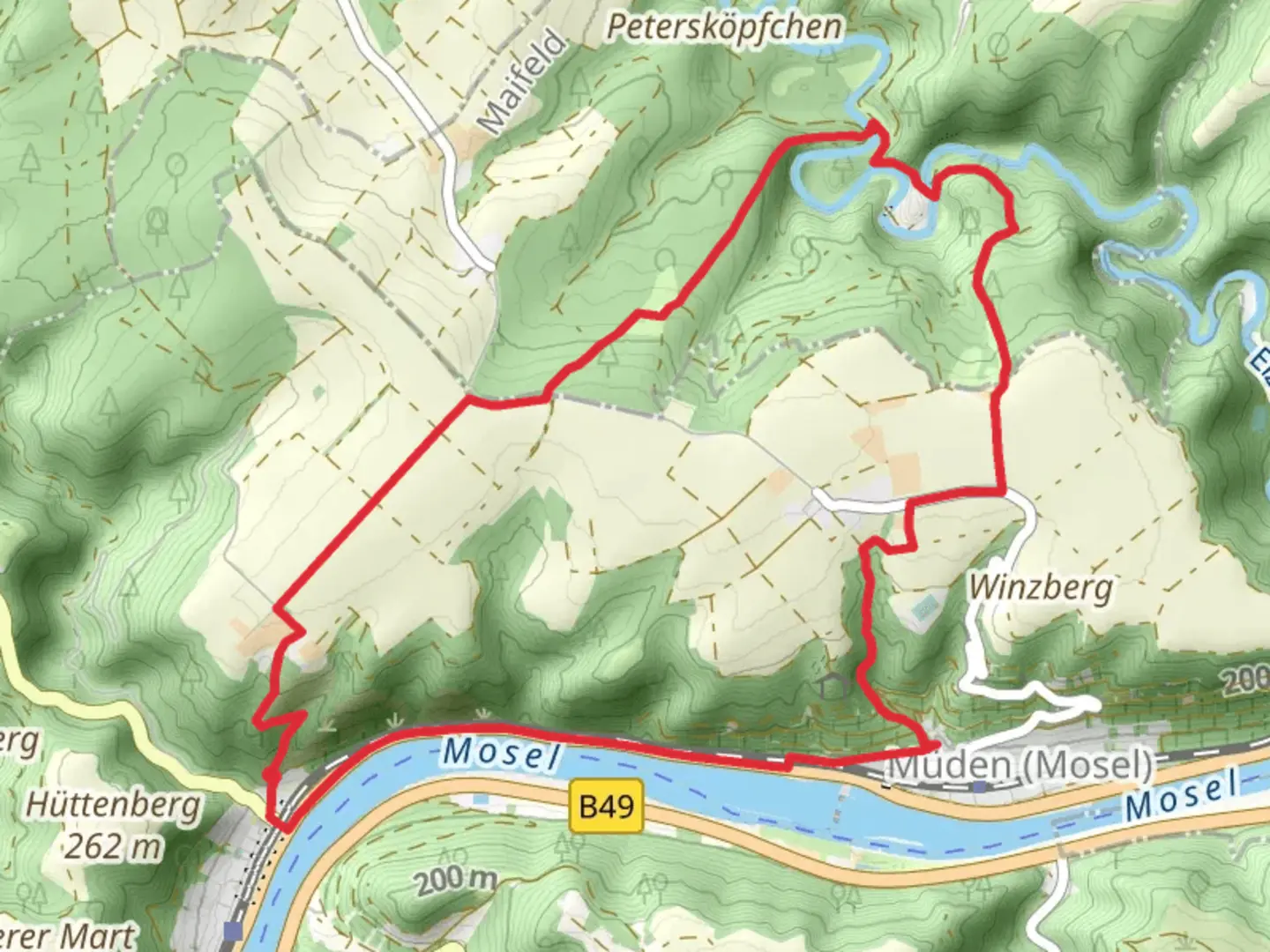 An image depicting the trail Mosel and Trutzeltz Castle via Moselsteig and its surrounding area.