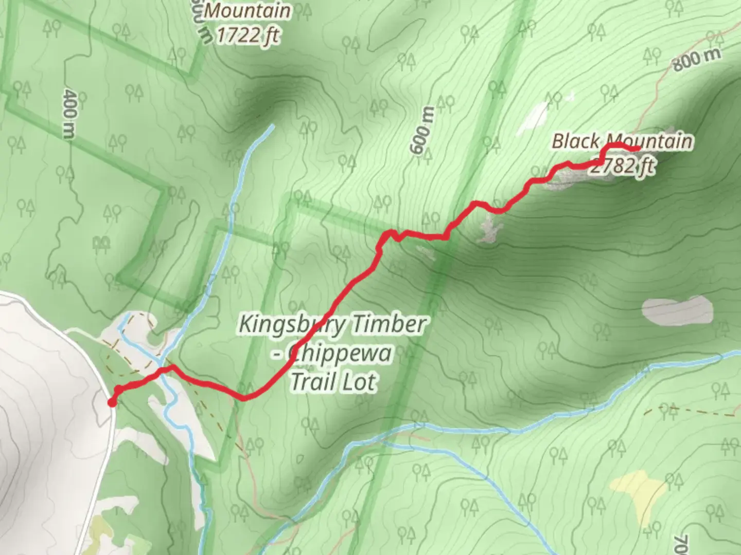 An image depicting the trail Chippewa Trail to Black Mountain Trail and its surrounding area.