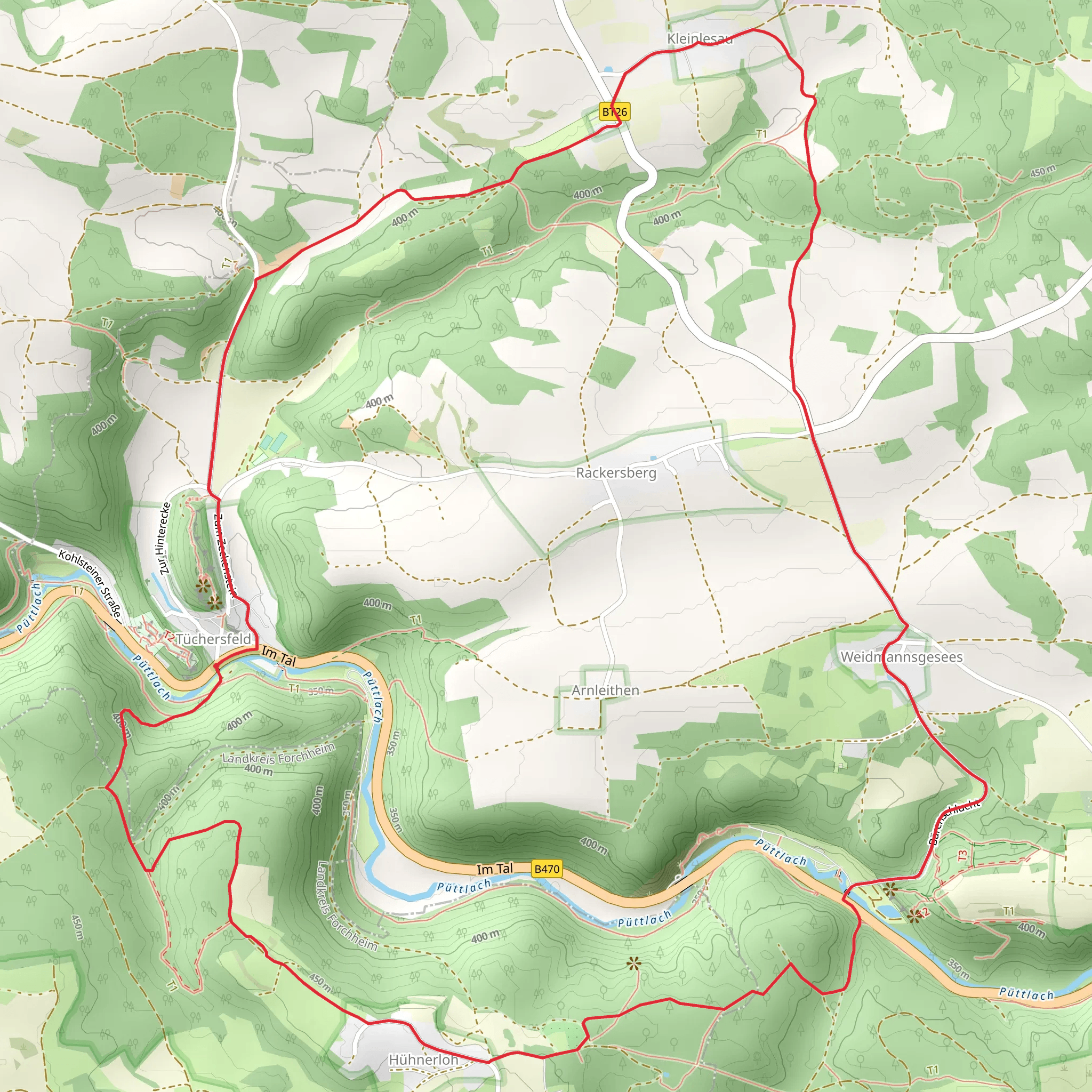 Tüchersfeld, Kleinlesau and Weidmannsgesees Loop mobile static map