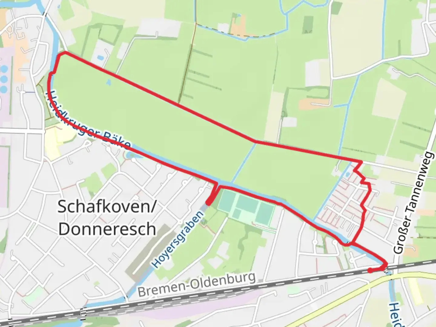 An image depicting the trail Heidkruger Baeke and its surrounding area.