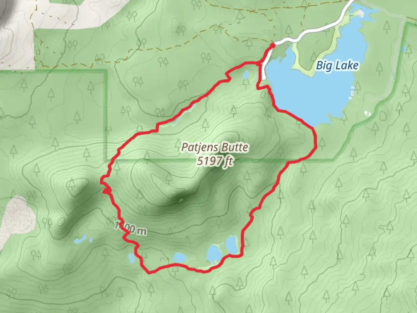 An image depicting the trail Patjens Lakes Loop Trail and its surrounding area.