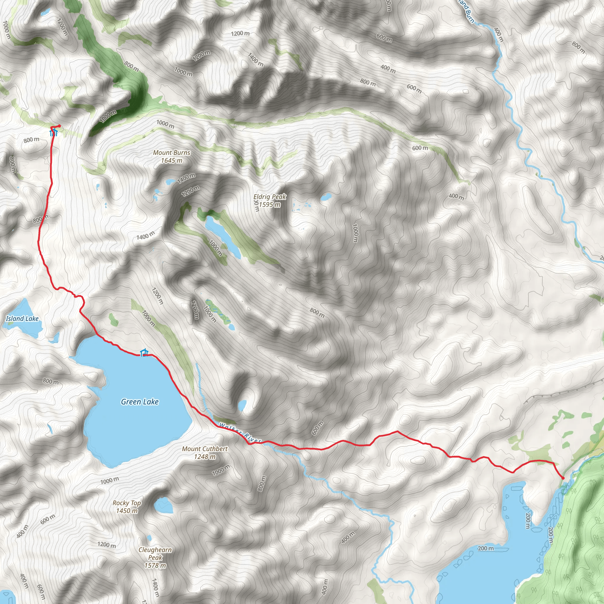 Borland Road - Green Lake Hut - Lake Monowai Car Park mobile static map