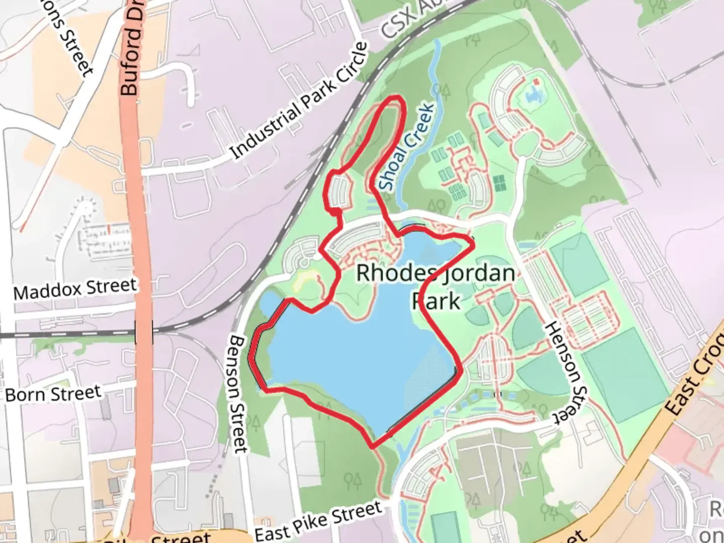 An image depicting the trail Lawrenceville City Lake Loop and its surrounding area.