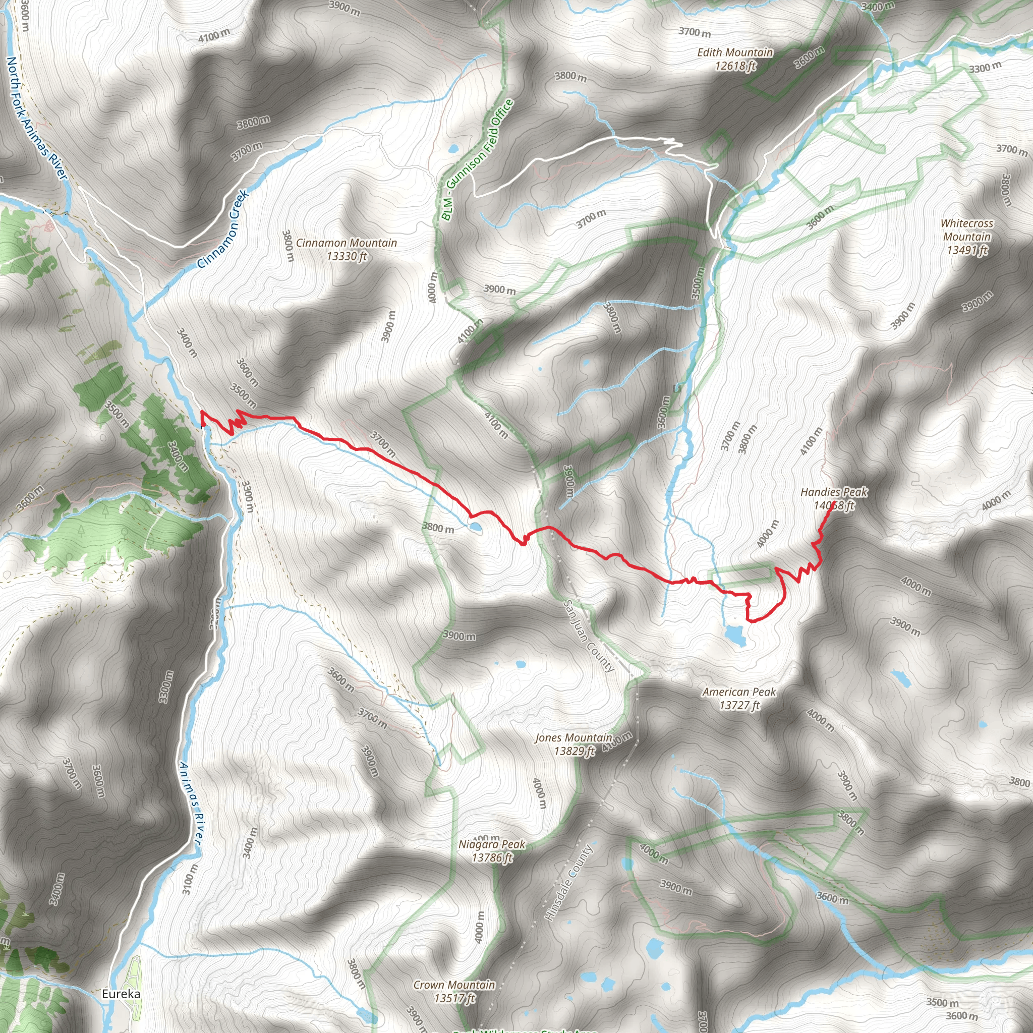 Handies Peak via Hardrock 100 Route mobile static map