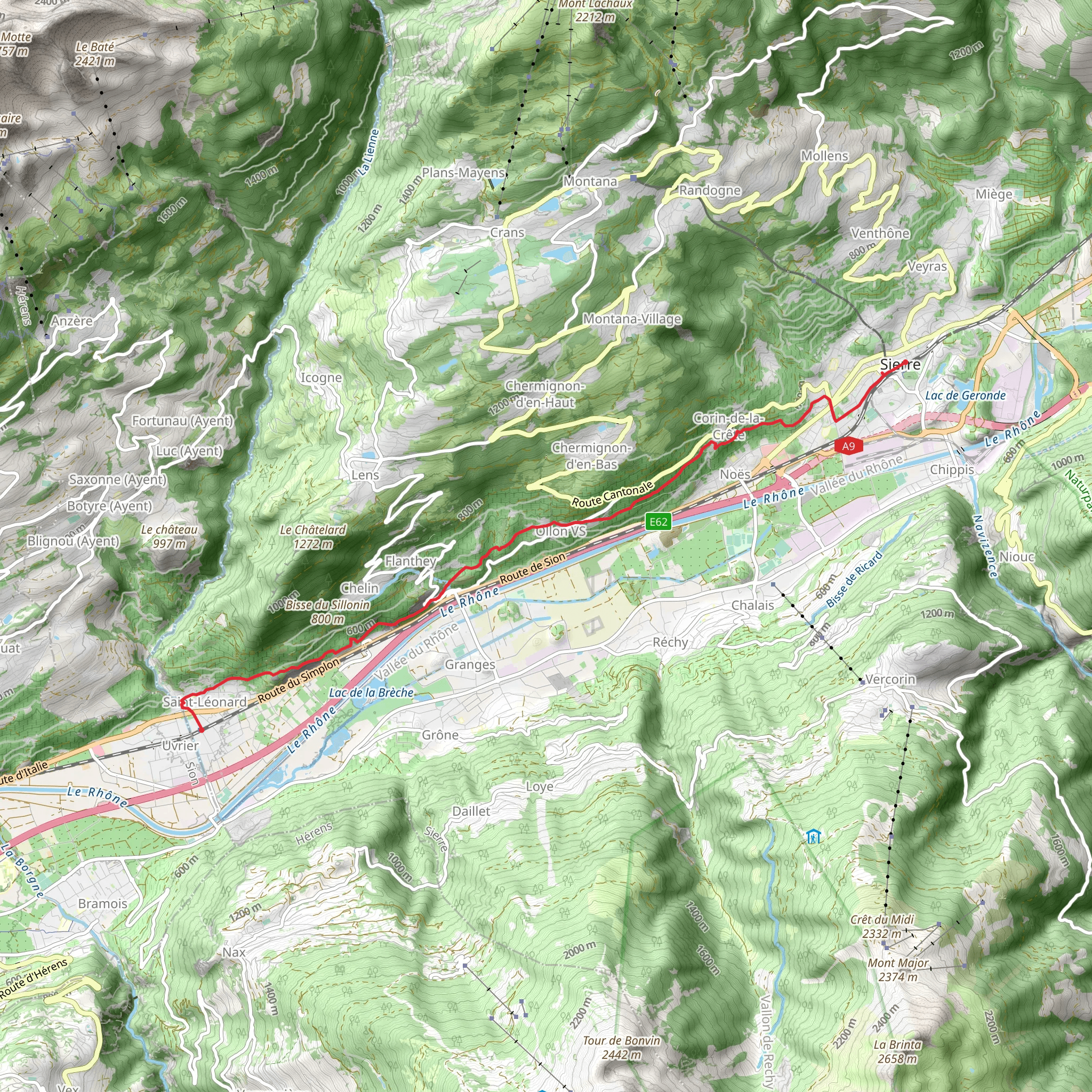 Sierre to St-Léonard Trail mobile static map
