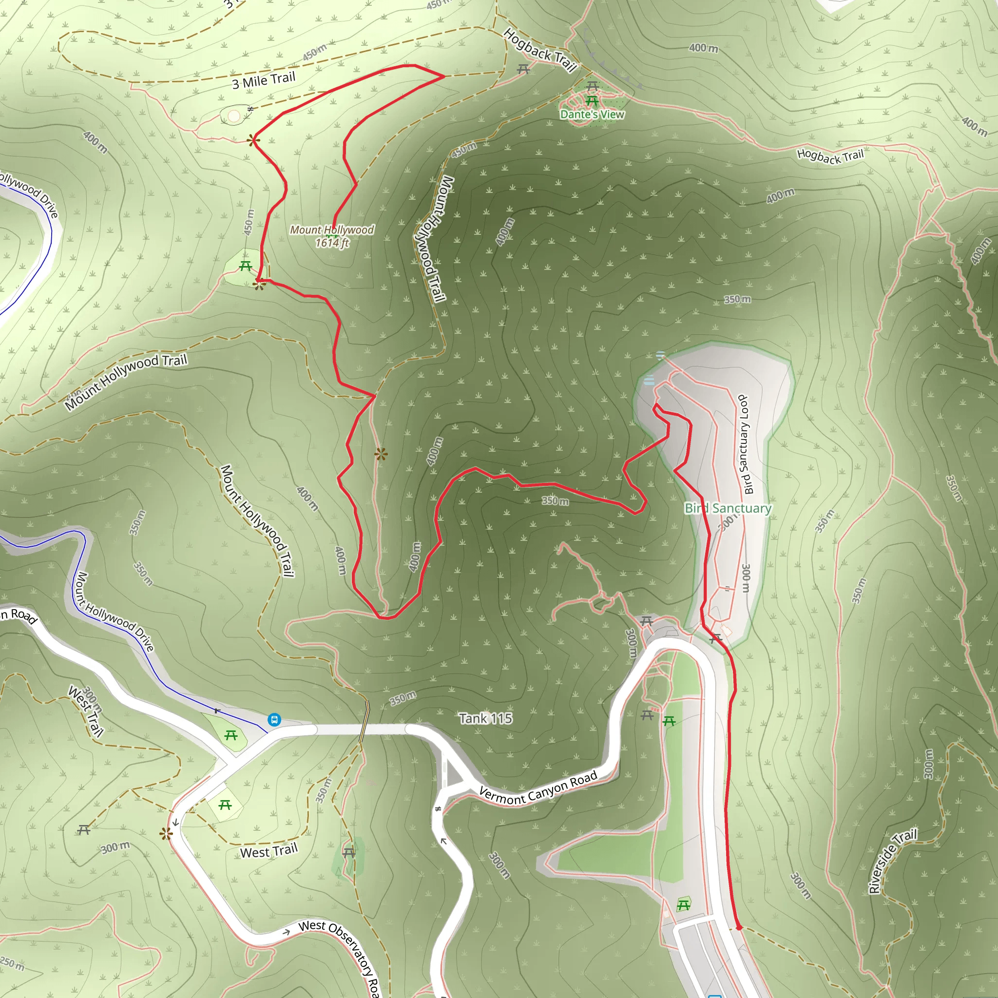 Mount Hollywood from Vermont Canyon Road mobile static map