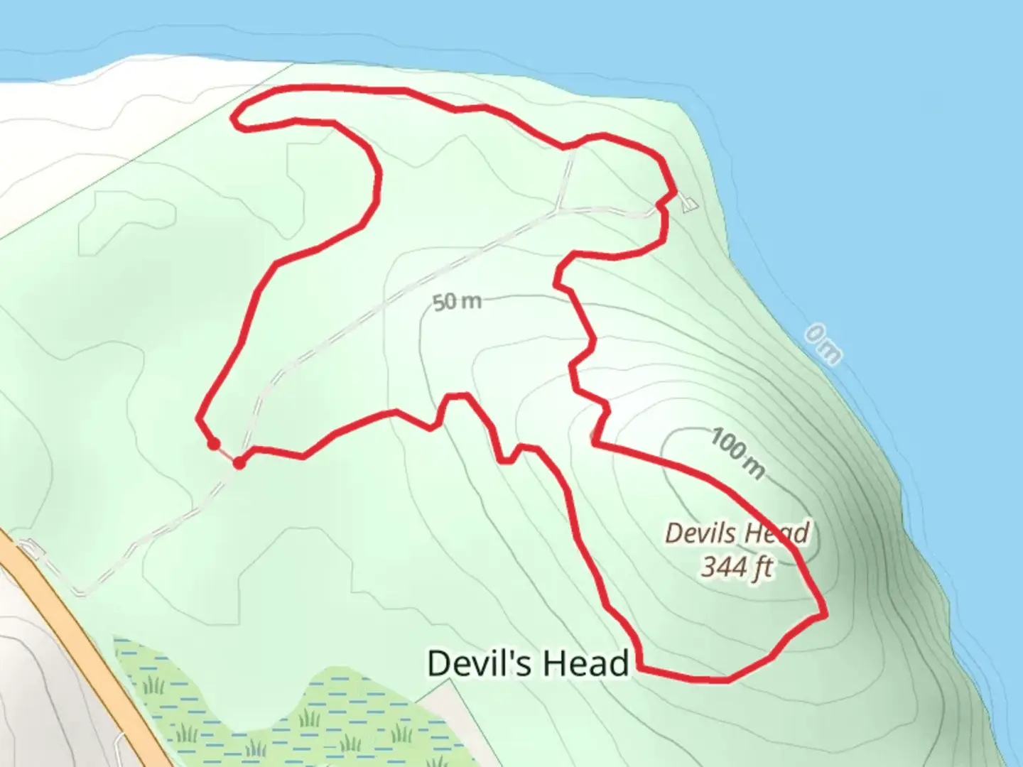 An image depicting the trail Devil's Head Trail and Shoreline Bluffs Trail Loop and its surrounding area.
