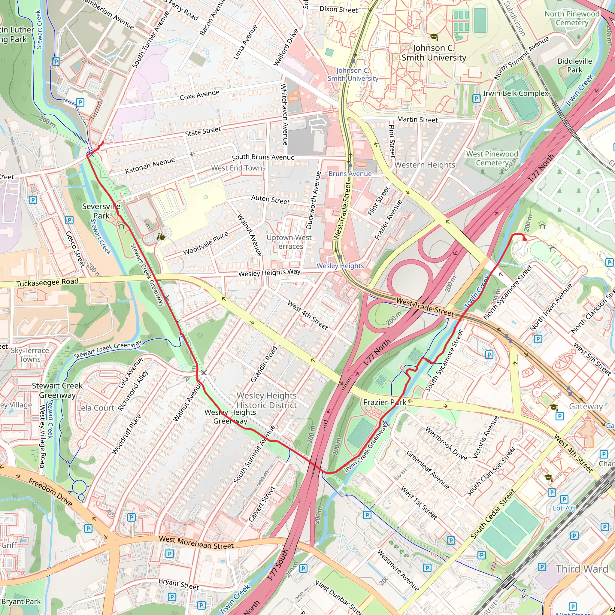 Irwin Creek Greenway and Wesley Heights Greenway mobile static map