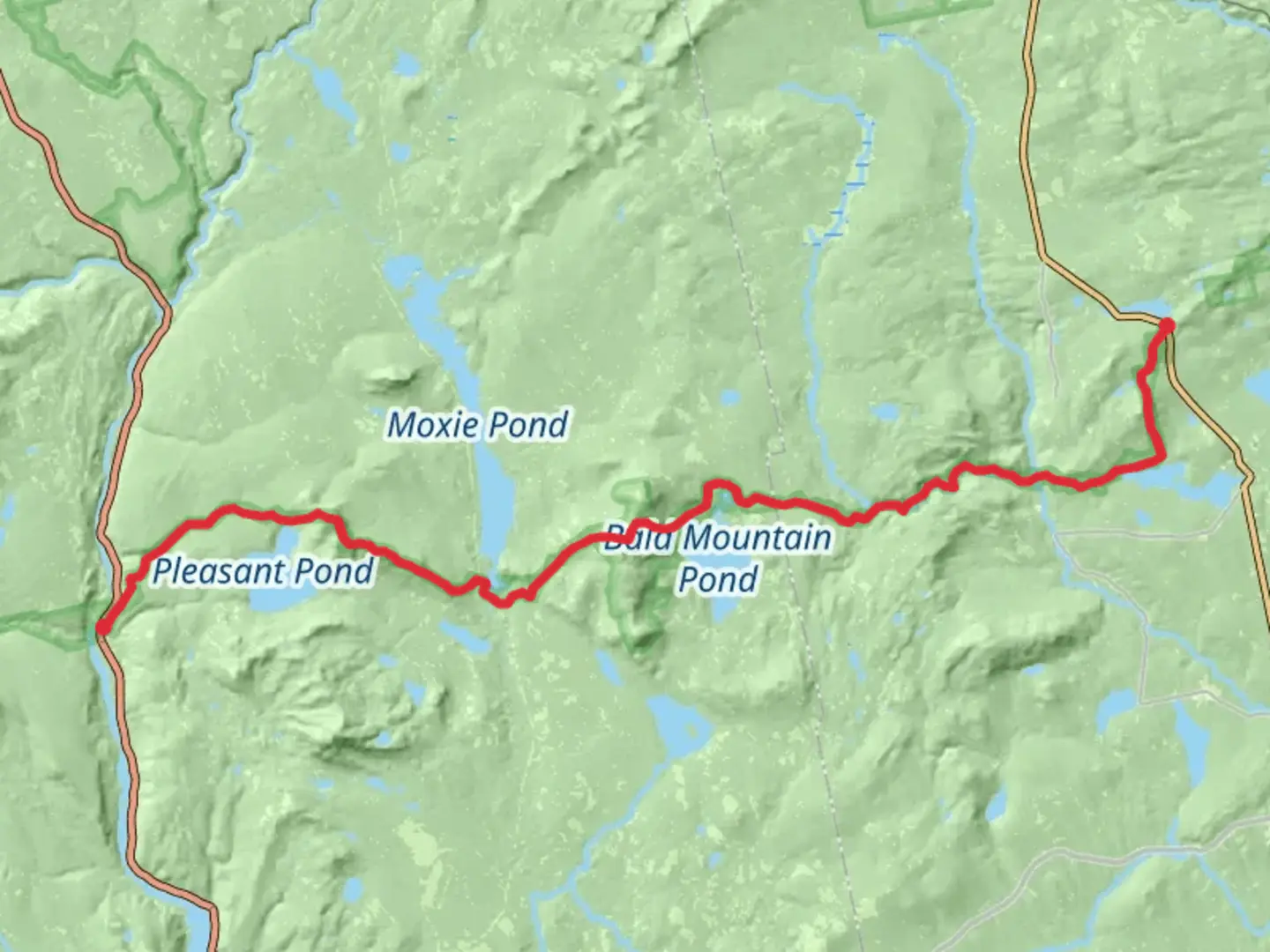 An image depicting the trail Caratunk to Spectacle Ponds and its surrounding area.
