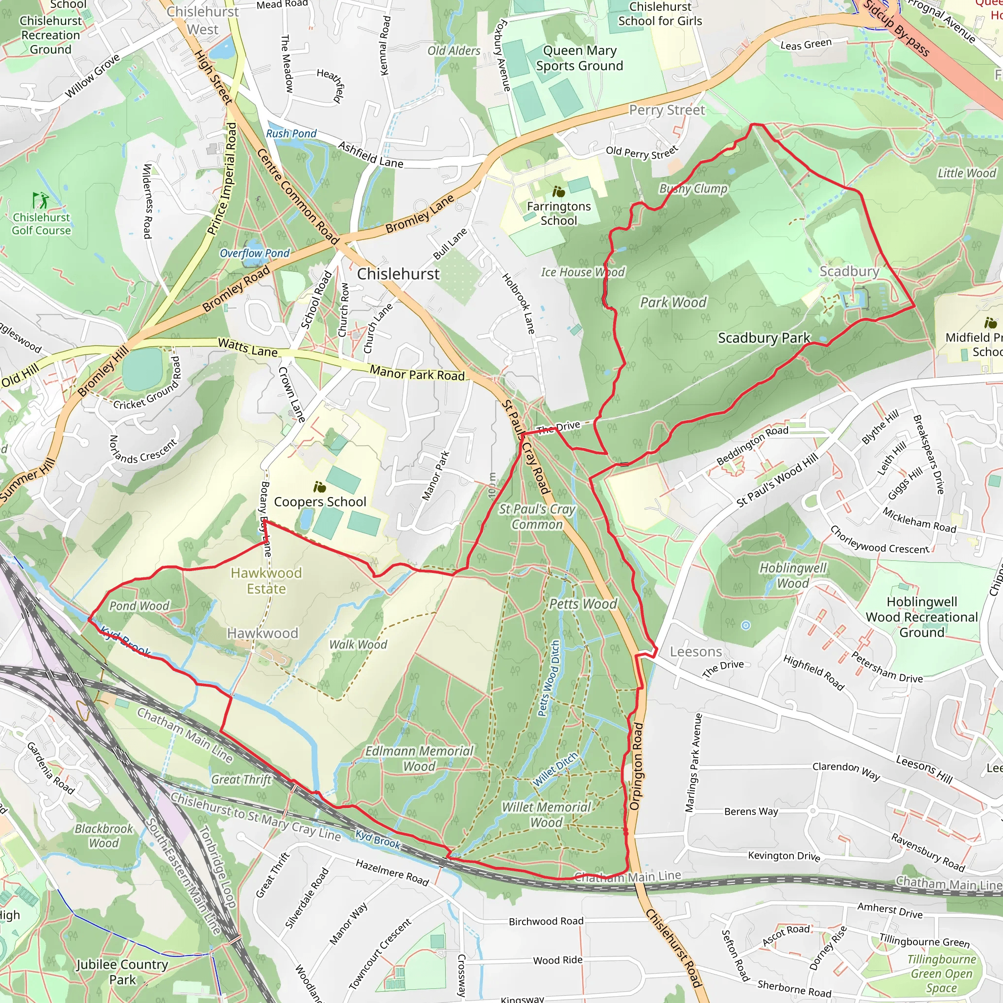 Park Wood, Petts Wood and Willet Memorial Wood Loop mobile static map