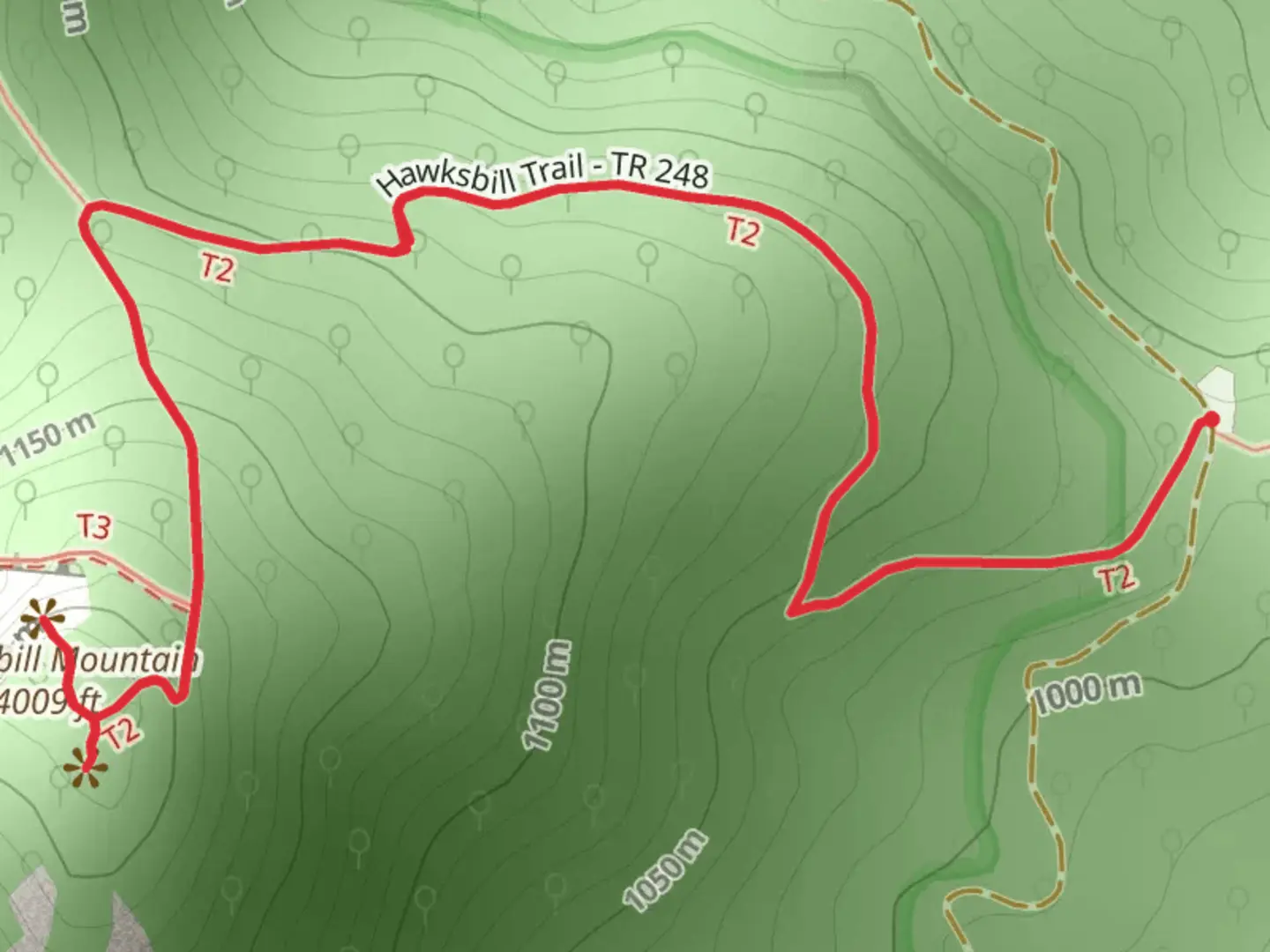 An image depicting the trail Hawksbill Mountain and its surrounding area.
