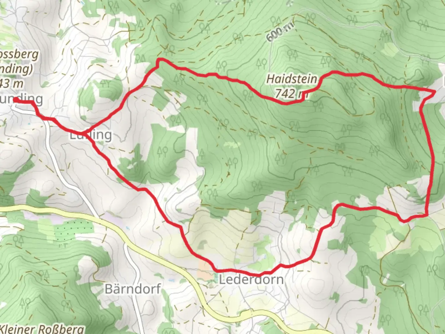 An image depicting the trail Runding to Reid am Haidstein Loop via Kreuzweg and its surrounding area.