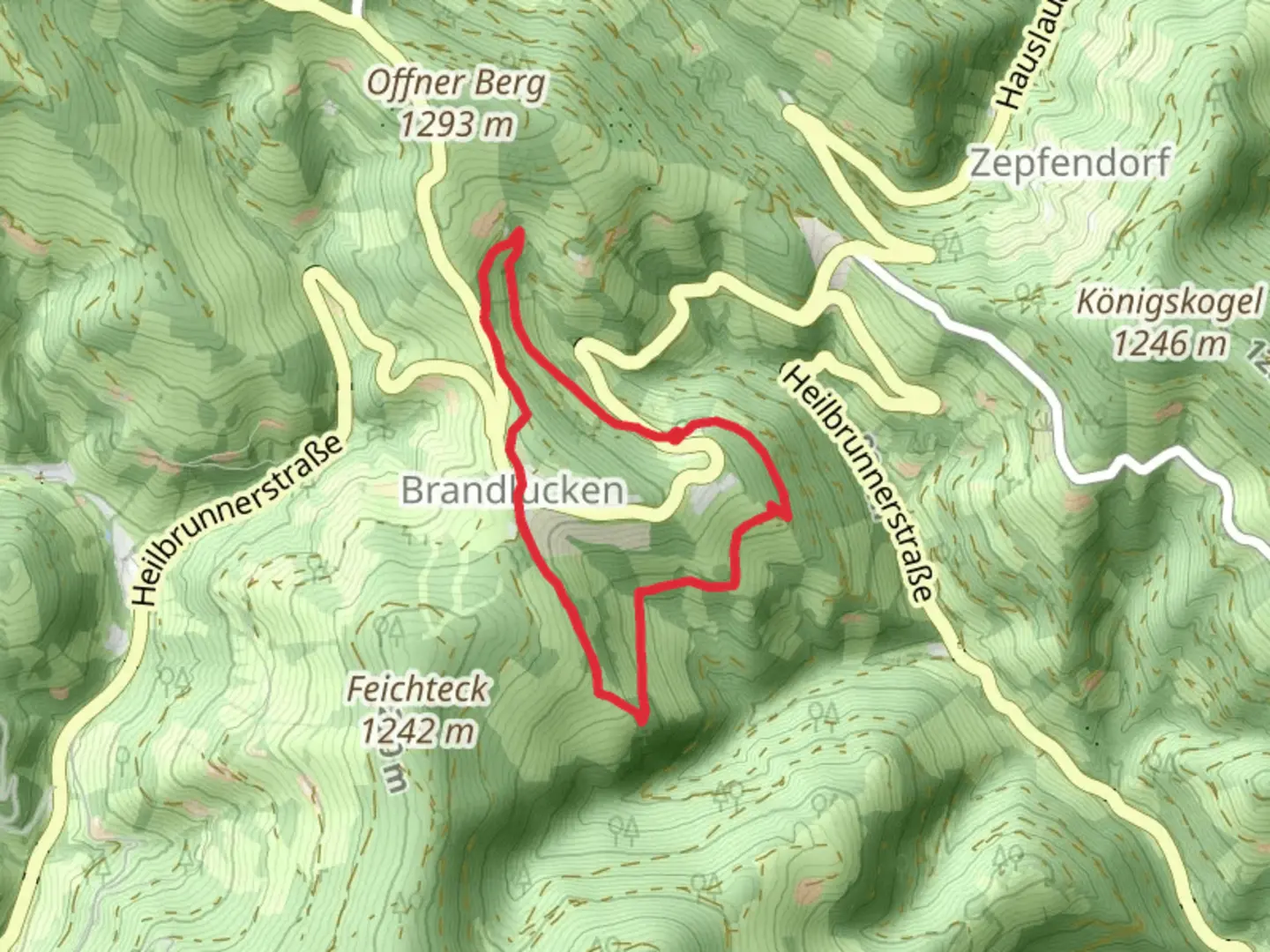 An image depicting the trail HeilBrunnWeg and Brandlucken Loop and its surrounding area.