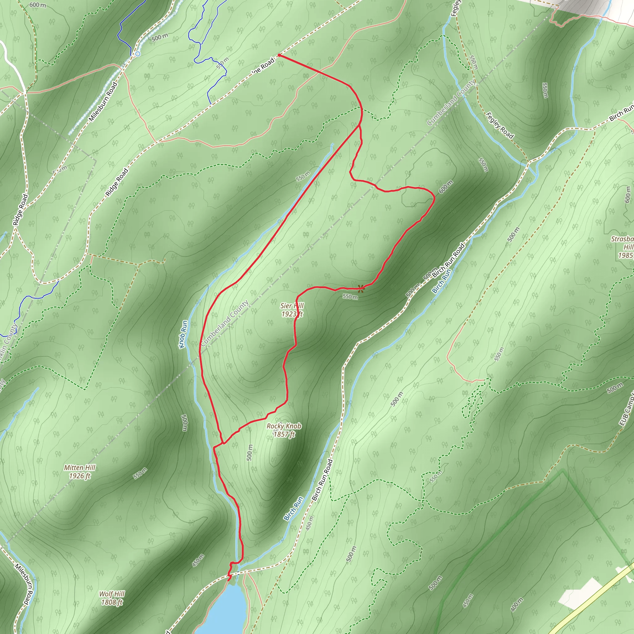 Rocky Knob Trail to Long Pine Run Reservoir Loop Trail via Sier Hill mobile static map