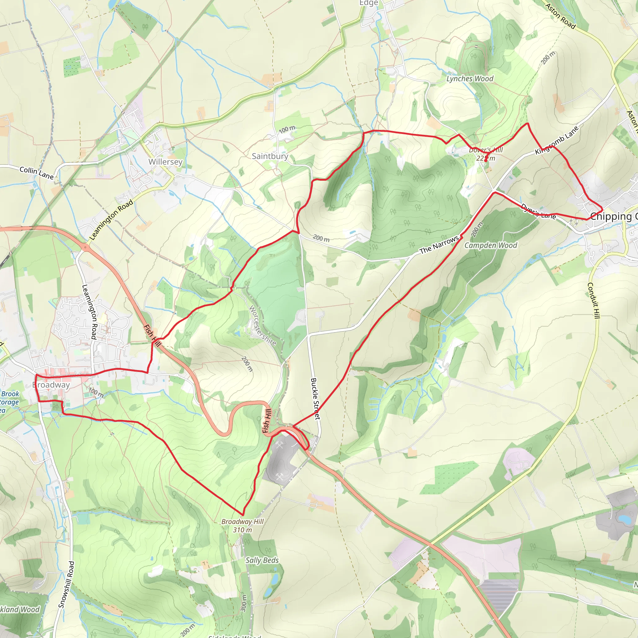 Broadway and Chipping Campden from Dover's Hill mobile static map