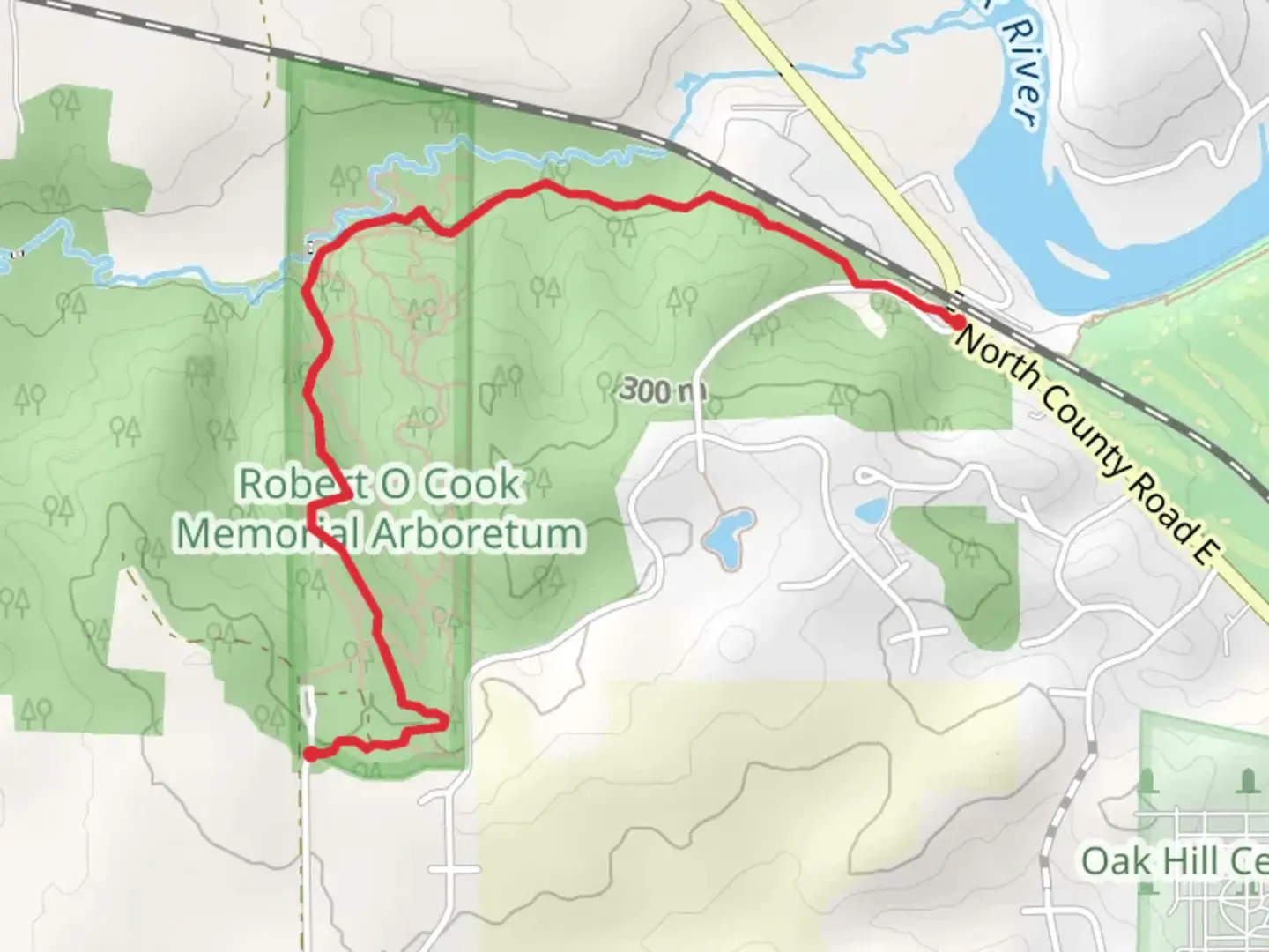 An image depicting the trail Ica Age Trail from North County Road E and its surrounding area.