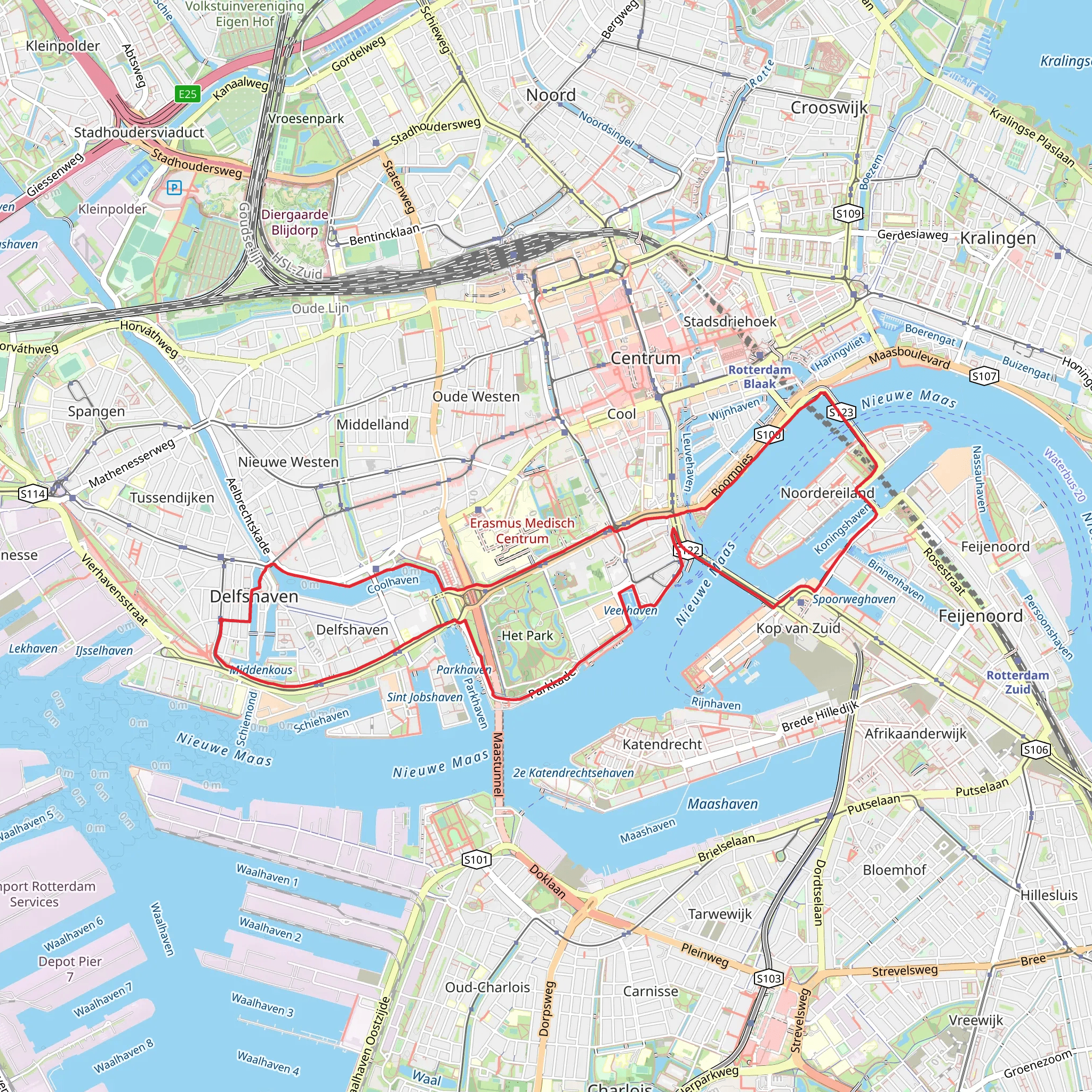 Middenkous, Koningshaven and Nieuwer Maas via Willemkade and Westzeedijk mobile static map