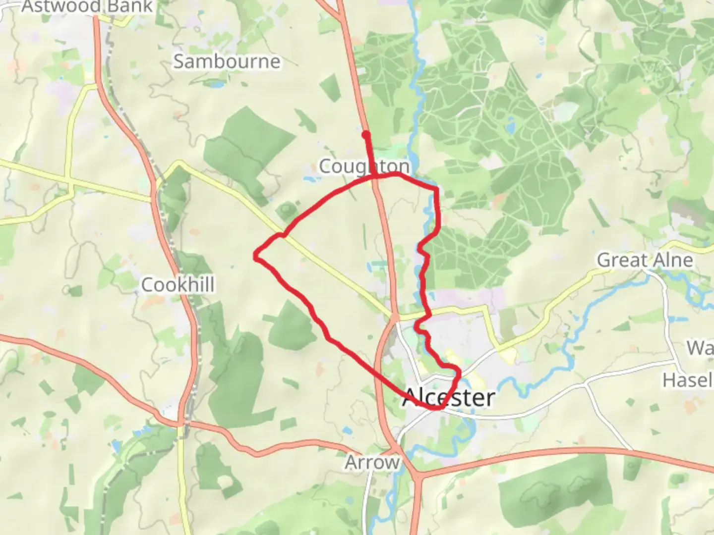 An image depicting the trail Coughton and Alcester Loop Walk and its surrounding area.