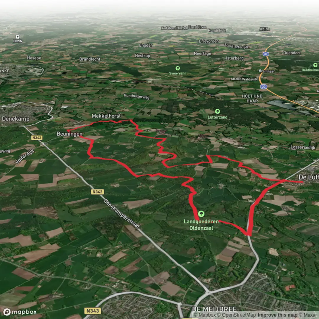 An image depicting the trail De Hooge Lutte and Beuningen Loop and its surrounding area.