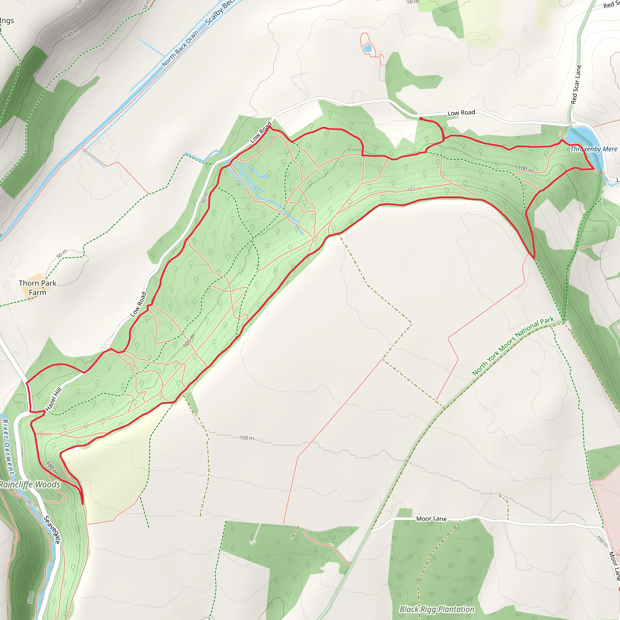Throxenby Mere and Raincliffe Woods Loop mobile static map