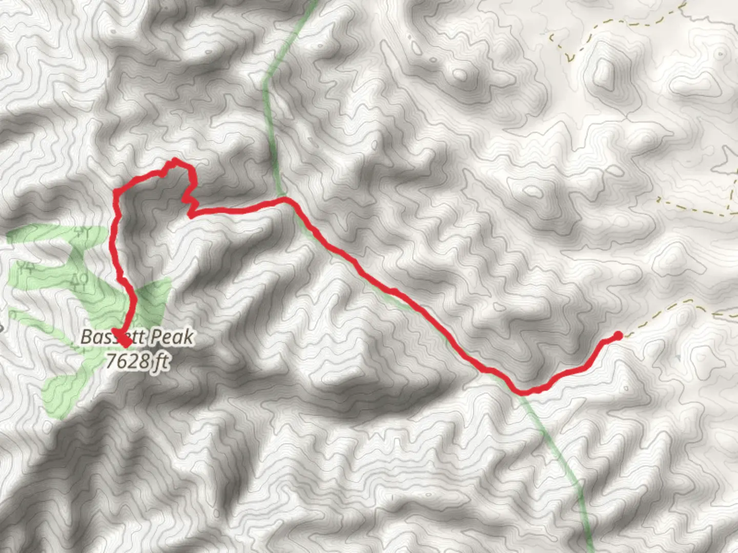 An image depicting the trail Bassett Peak via East Divide Trail and its surrounding area.