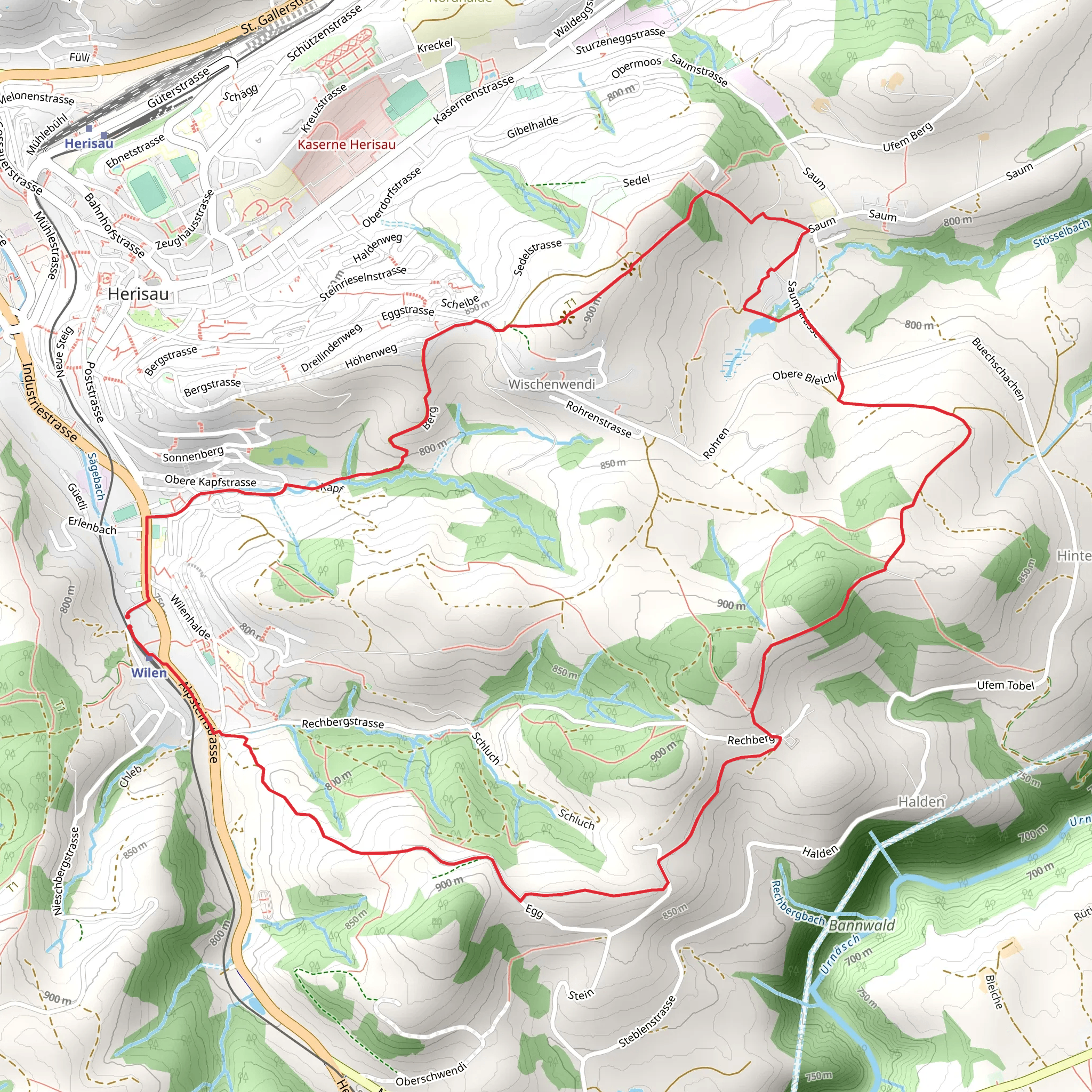 Wilen - Rechberg - Buechschachen - Lutzenland mobile static map