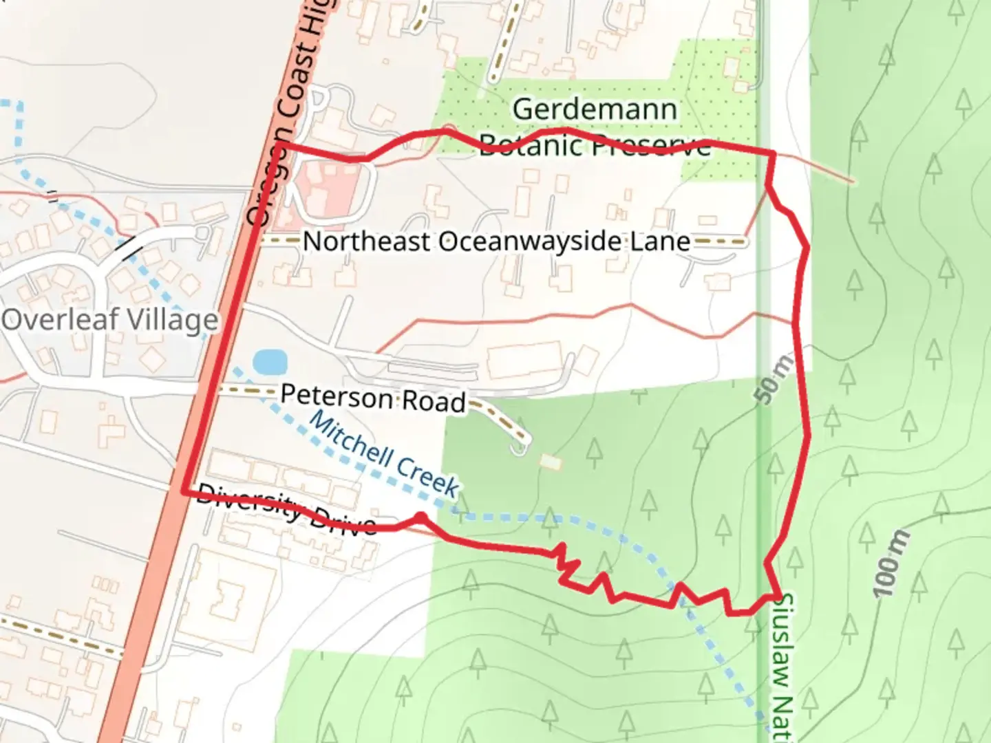 An image depicting the trail Gerdemann Garden Loop and its surrounding area.