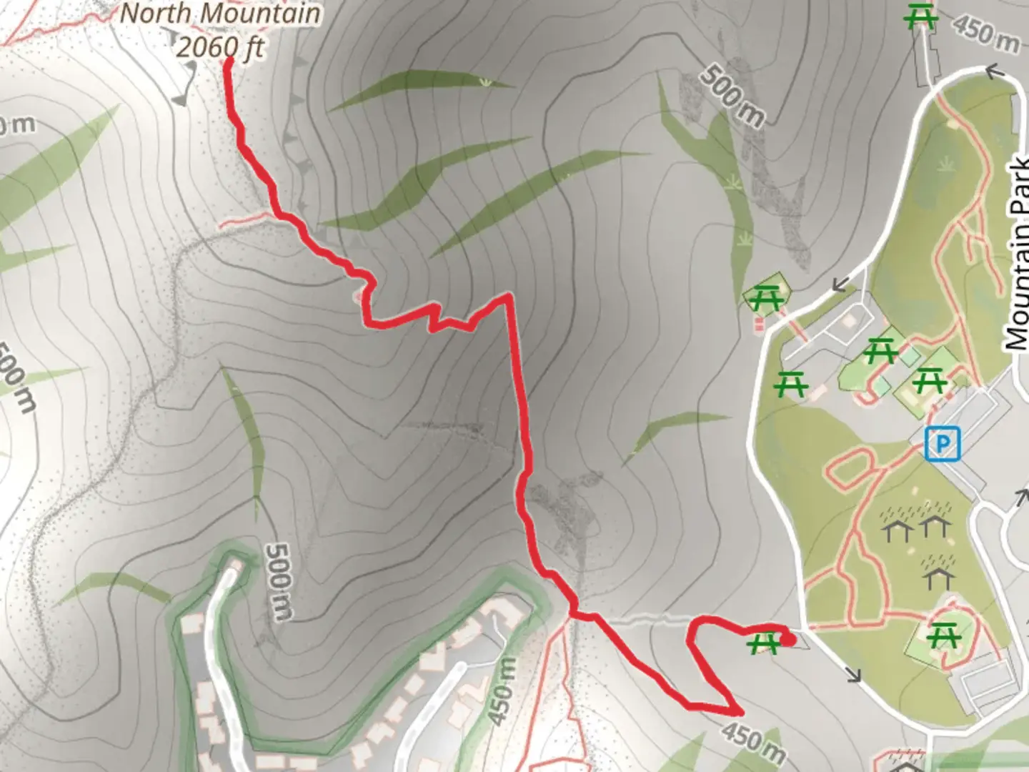 An image depicting the trail North Mountain via North Mountain Park and its surrounding area.