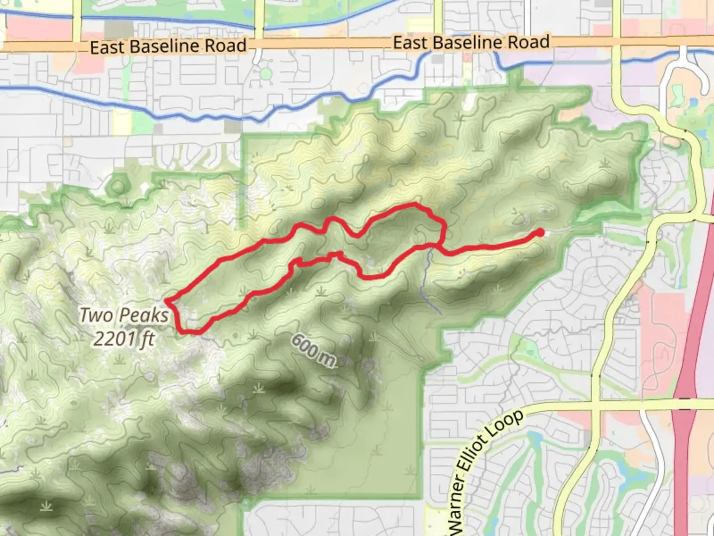 An image depicting the trail Two Peaks - Mormon Loop Trail and its surrounding area.