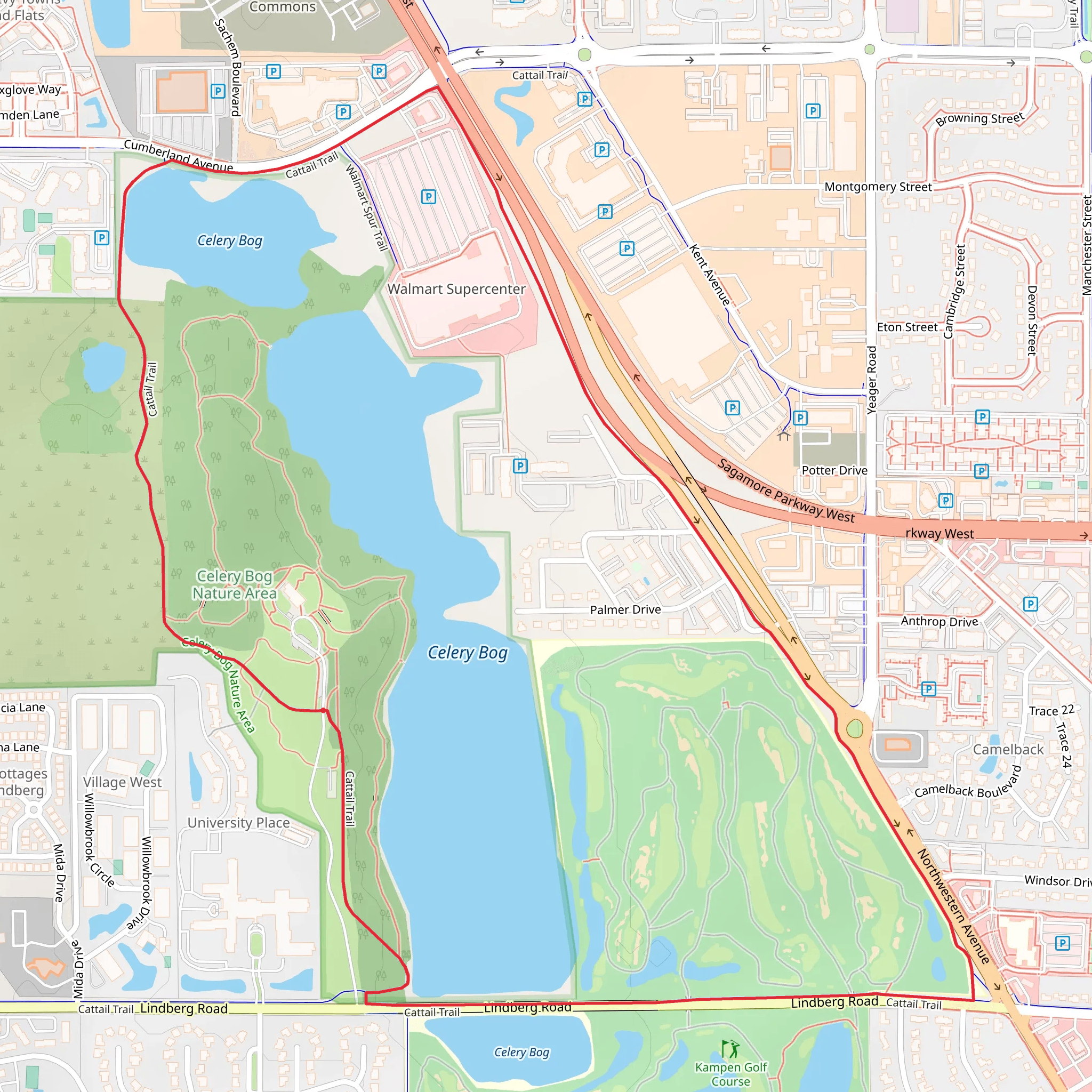 Cattail Trail and Celery Bog Loop mobile static map
