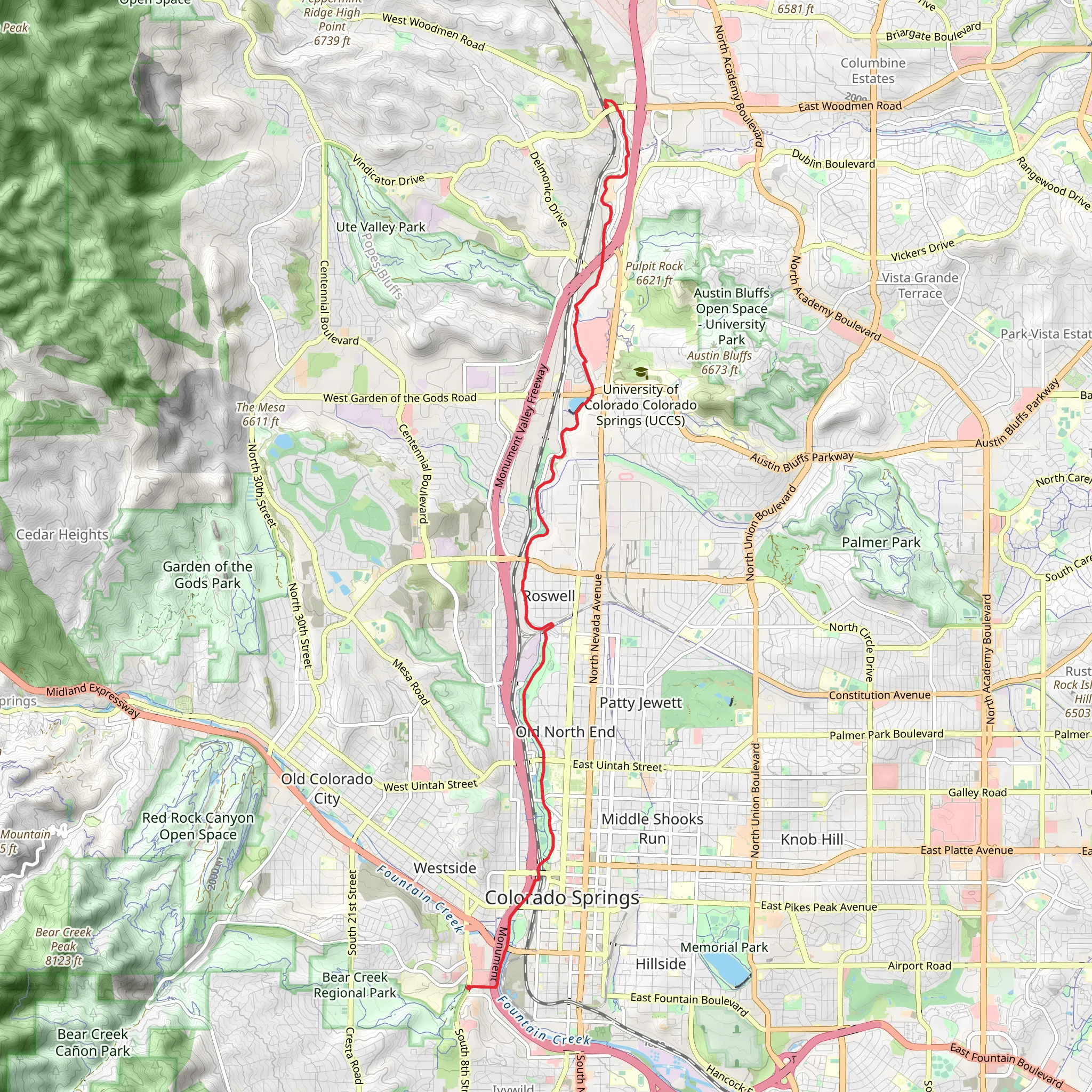 Pikes Peak Greenway and Bear Creek Trail mobile static map