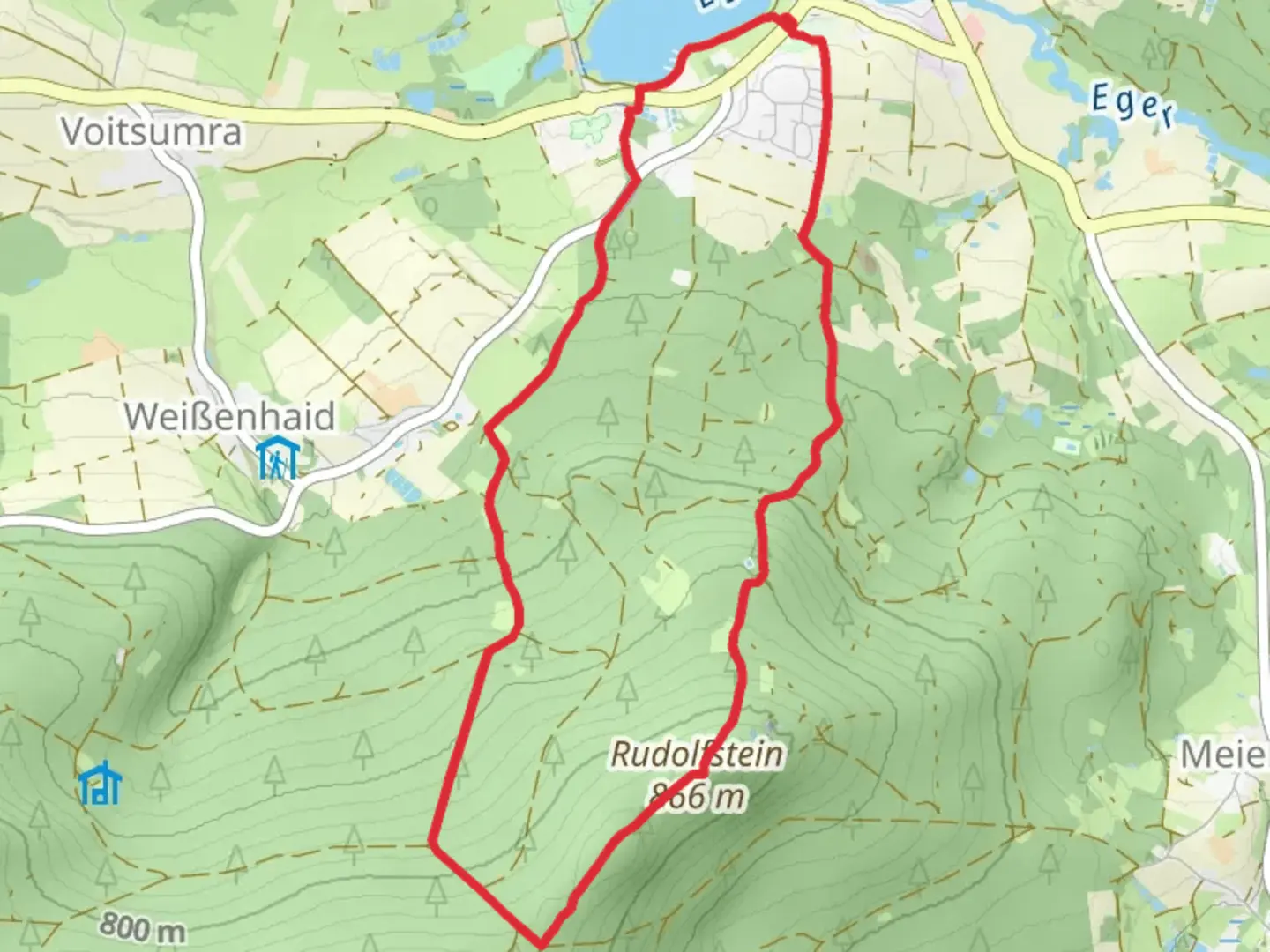 An image depicting the trail Schoenlind-Rundolfstein and Seenweg and its surrounding area.