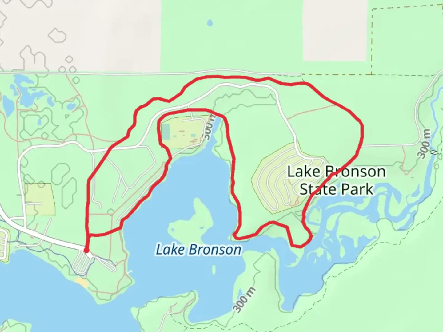 An image depicting the trail Lake Bronson North Shore Loop and its surrounding area.