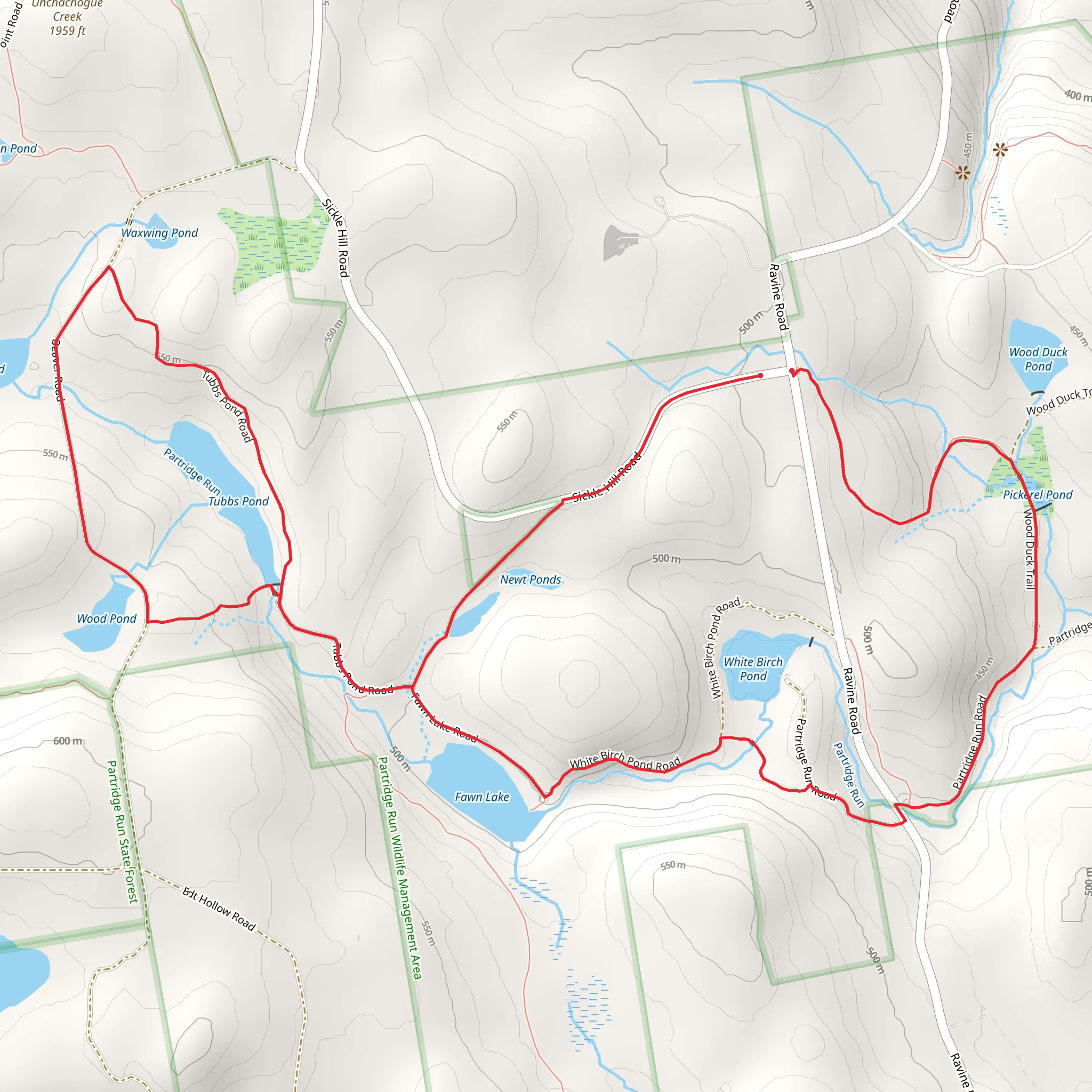 Fawn Lake and Tubbs Pond Loop via Redbelly Trail mobile static map