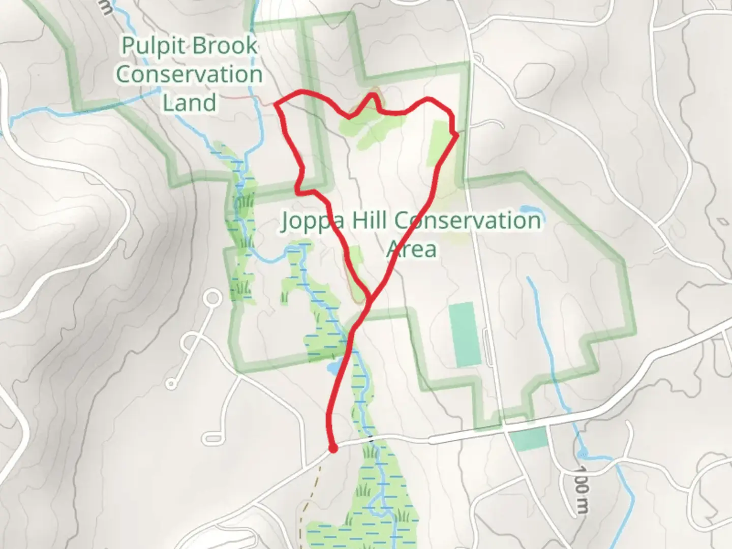 An image depicting the trail Joppa Hill Farms Trail and Pulpit Brook Trail Loop and its surrounding area.