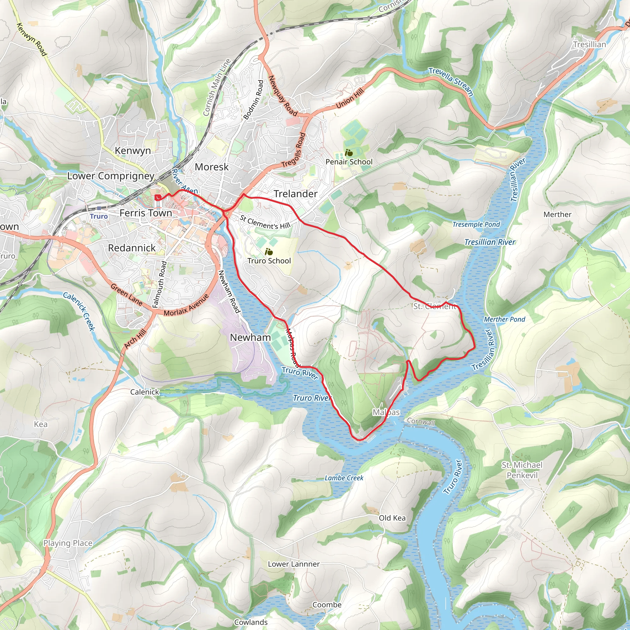 St Clement, Malpas and Truro River Loop mobile static map