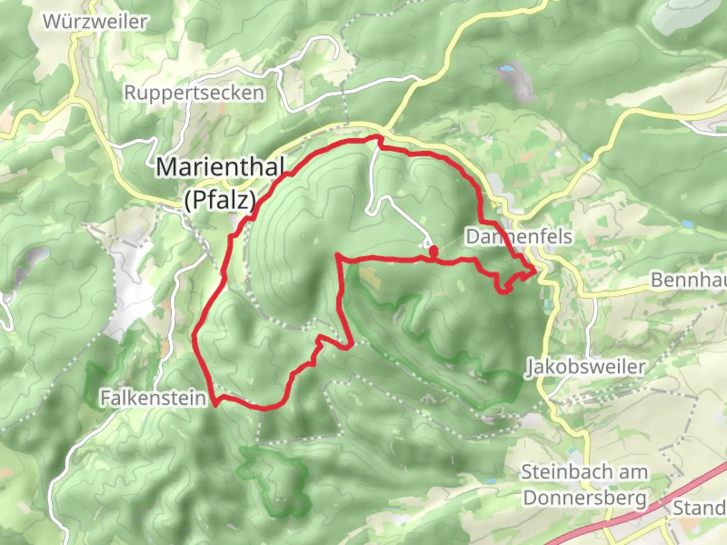 An image depicting the trail Dannenfels and Donnersberg Loop and its surrounding area.