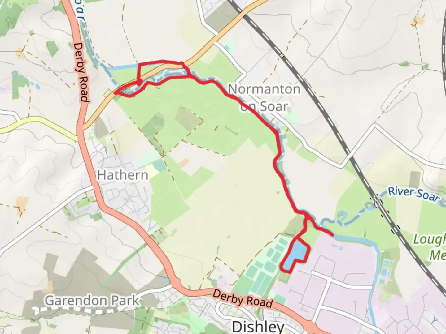 An image depicting the trail Zouch and Dishley Pool Loop and its surrounding area.