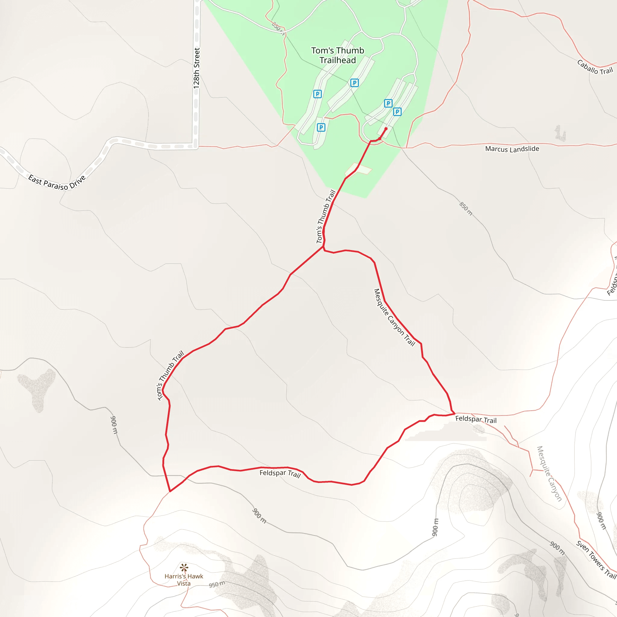 Tom's Thumb and Mesquite Canyon Loop Trail mobile static map