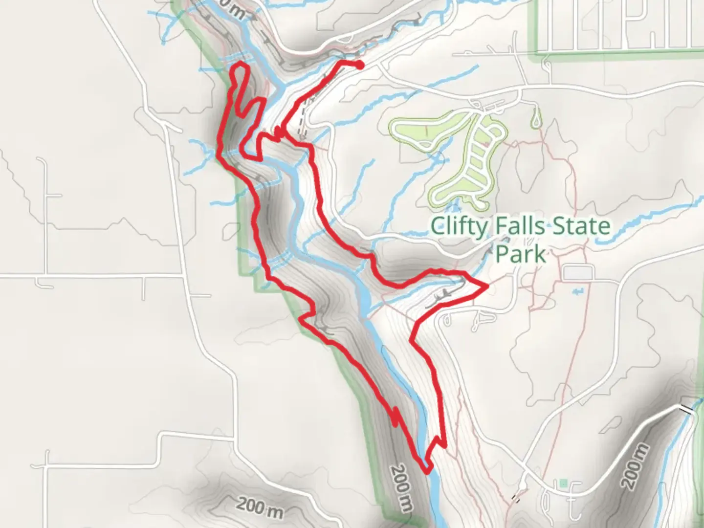 An image depicting the trail Big Clifty Creek Loop via Trail 2 and Trail 5 and its surrounding area.