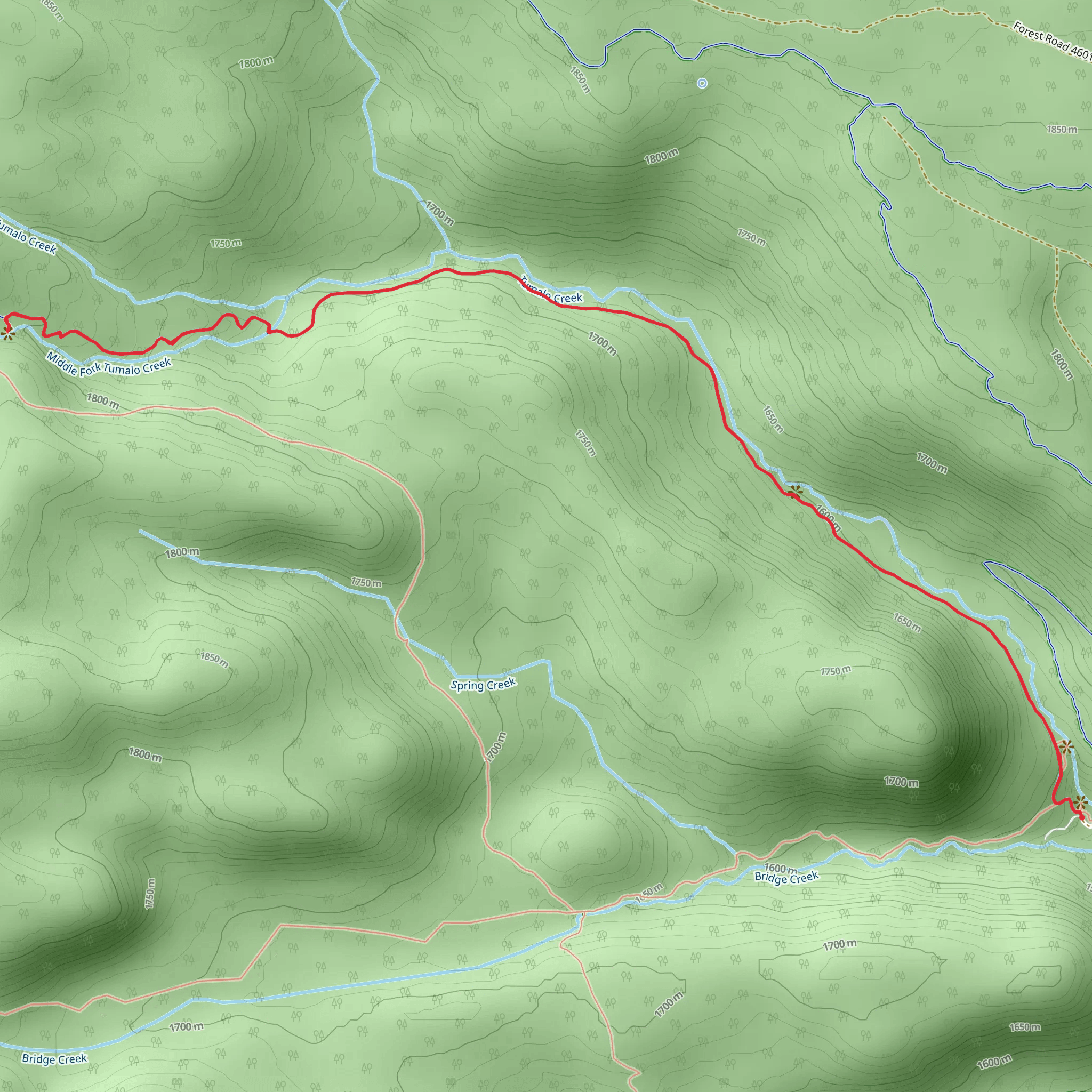 Tumalo Falls via North Fork Trail mobile static map